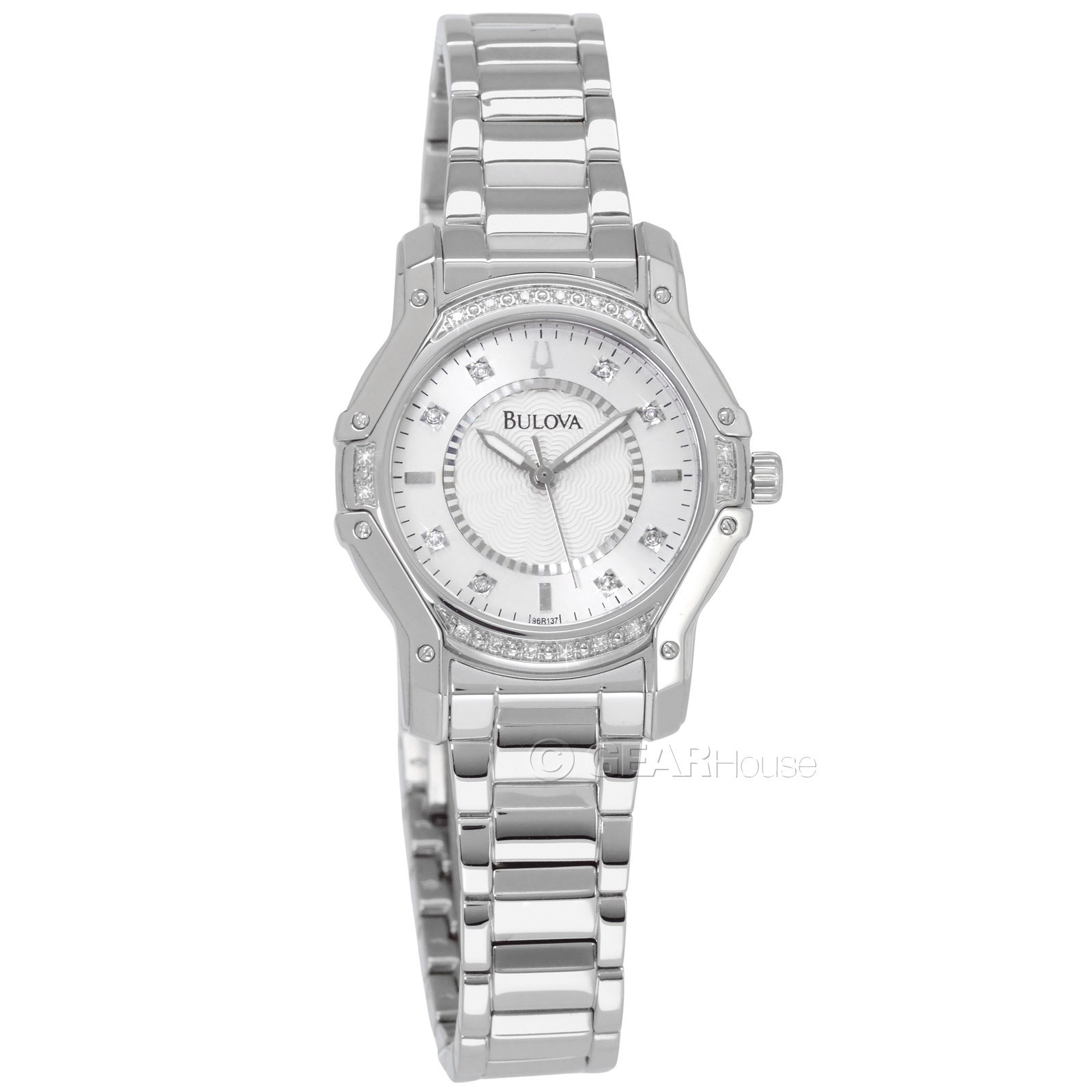 BULOVA Womens 24 Diamonds Dress Watch, Silver Dial, Stainless Steel Band