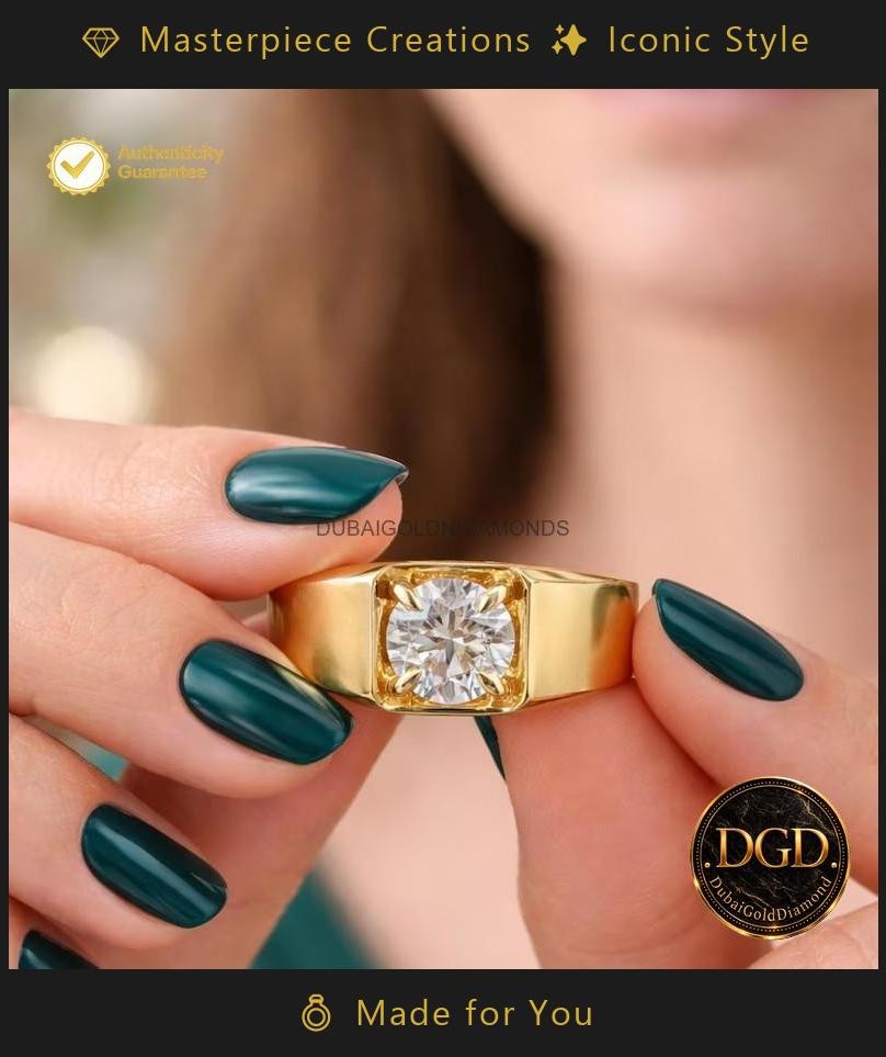 14k Yellow Gold Rund 1.5CT Men’s Wedding Gift Ring Natural Diamond