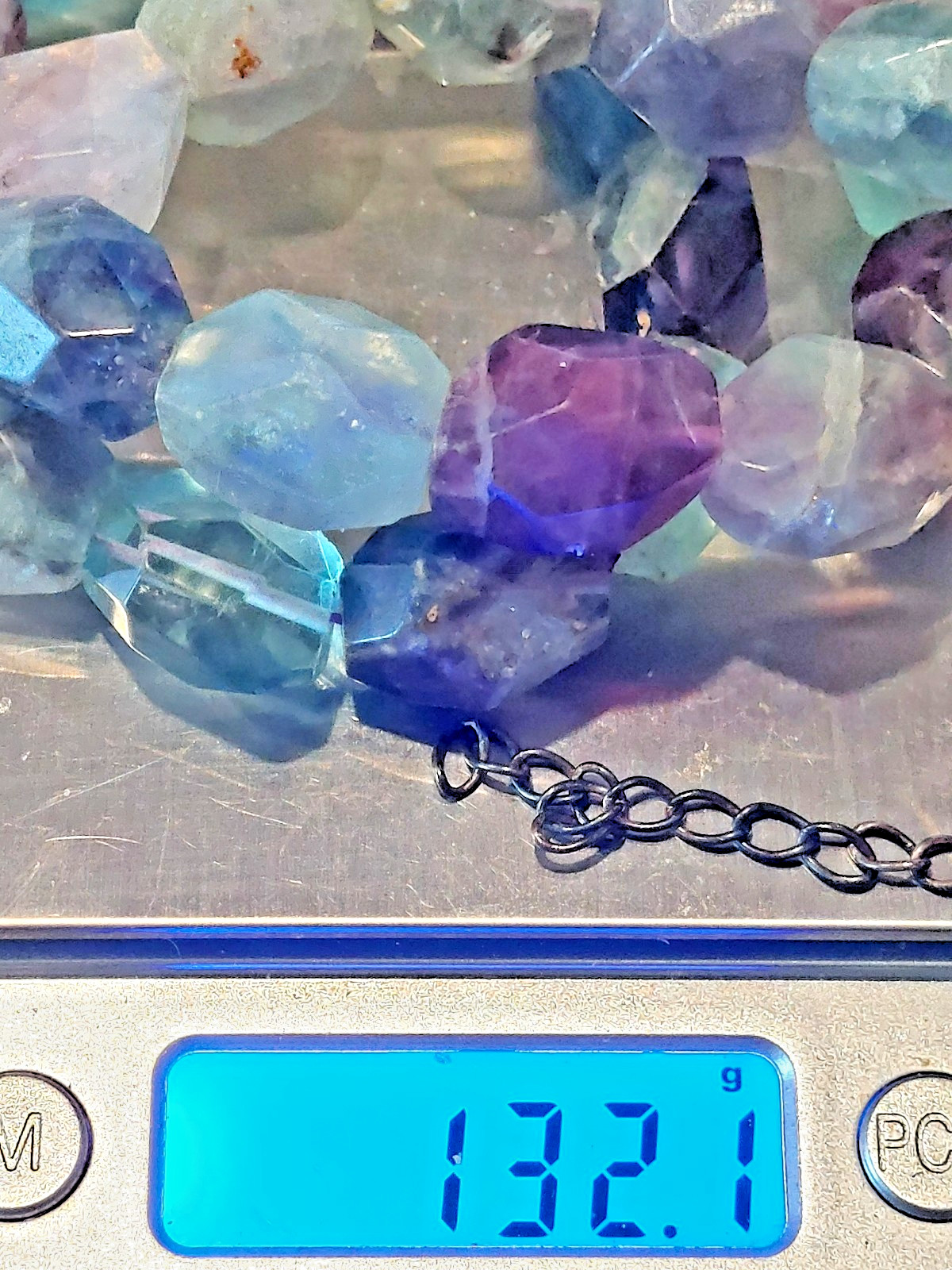 Vtg. Sterling Silver Rainbow Fluorite Faceted Bead Statement Necklace 132g