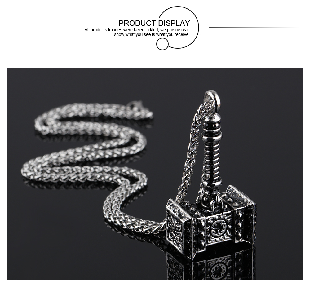 Punk Mens Jewelry Pure Stainless Steel Thor’s Hammer Pendant Necklace 3mm 24”