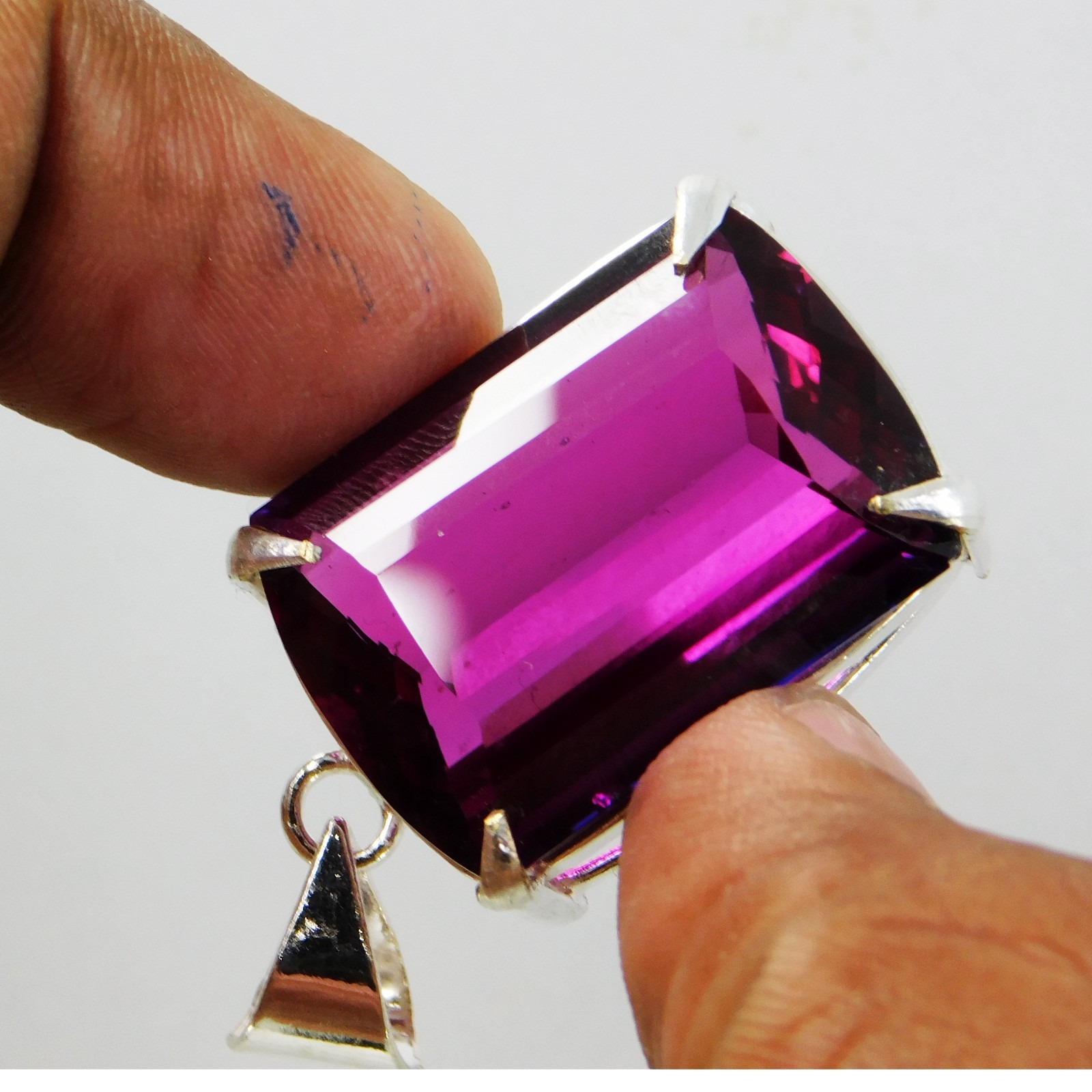 Natural Rubellite Tourmaline Pendant 72.70 Ct Baguette Cut 925 Silver Gemstone