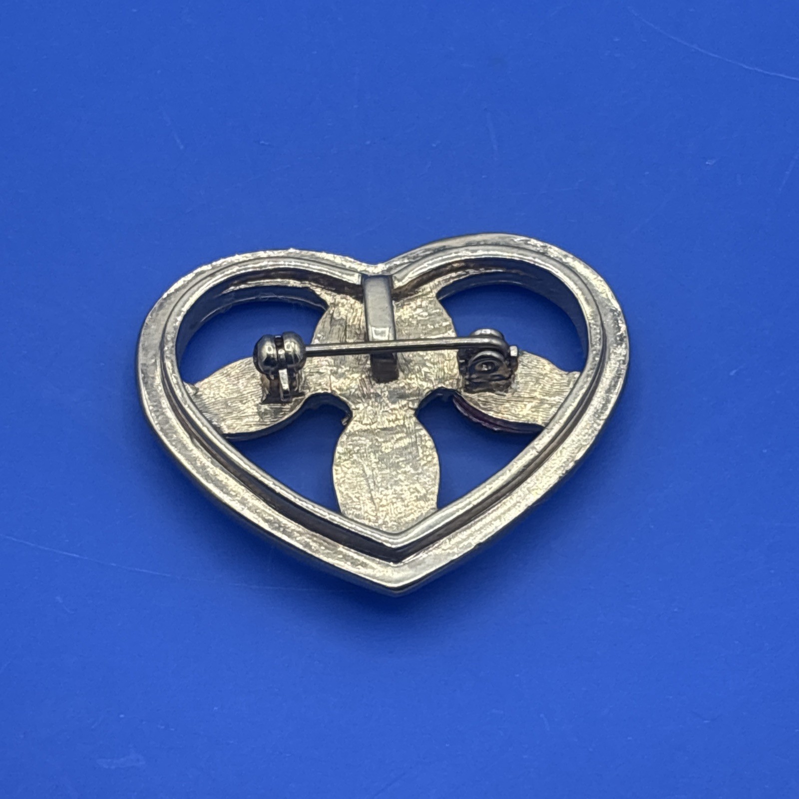Vintage Red Enamel Heart Pin Pendant Faceted Stones Gold Tone 1.5” Double Use