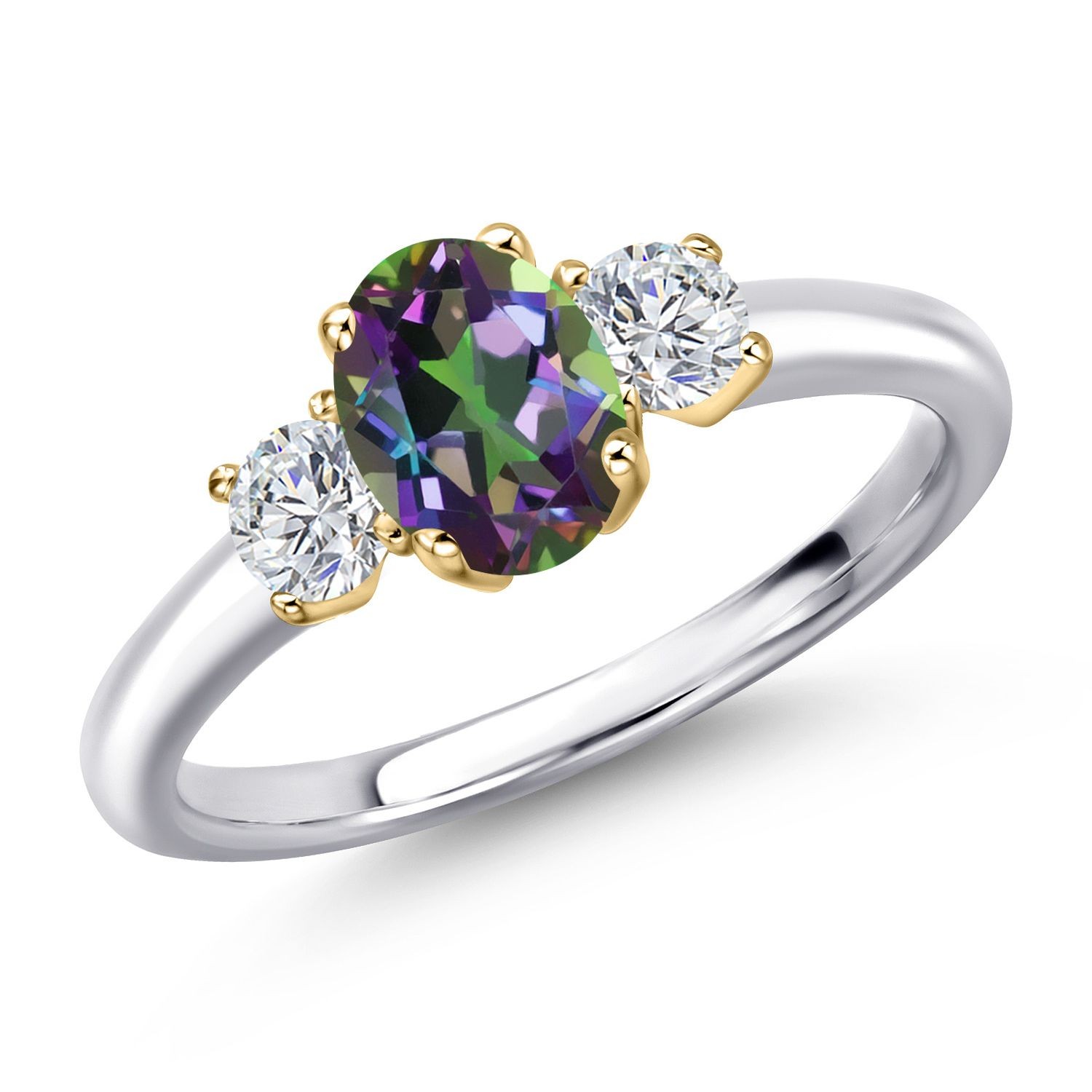 925 Silver and 10K Yellow Gold Green Mystic Topaz and Lab Grown Diamond