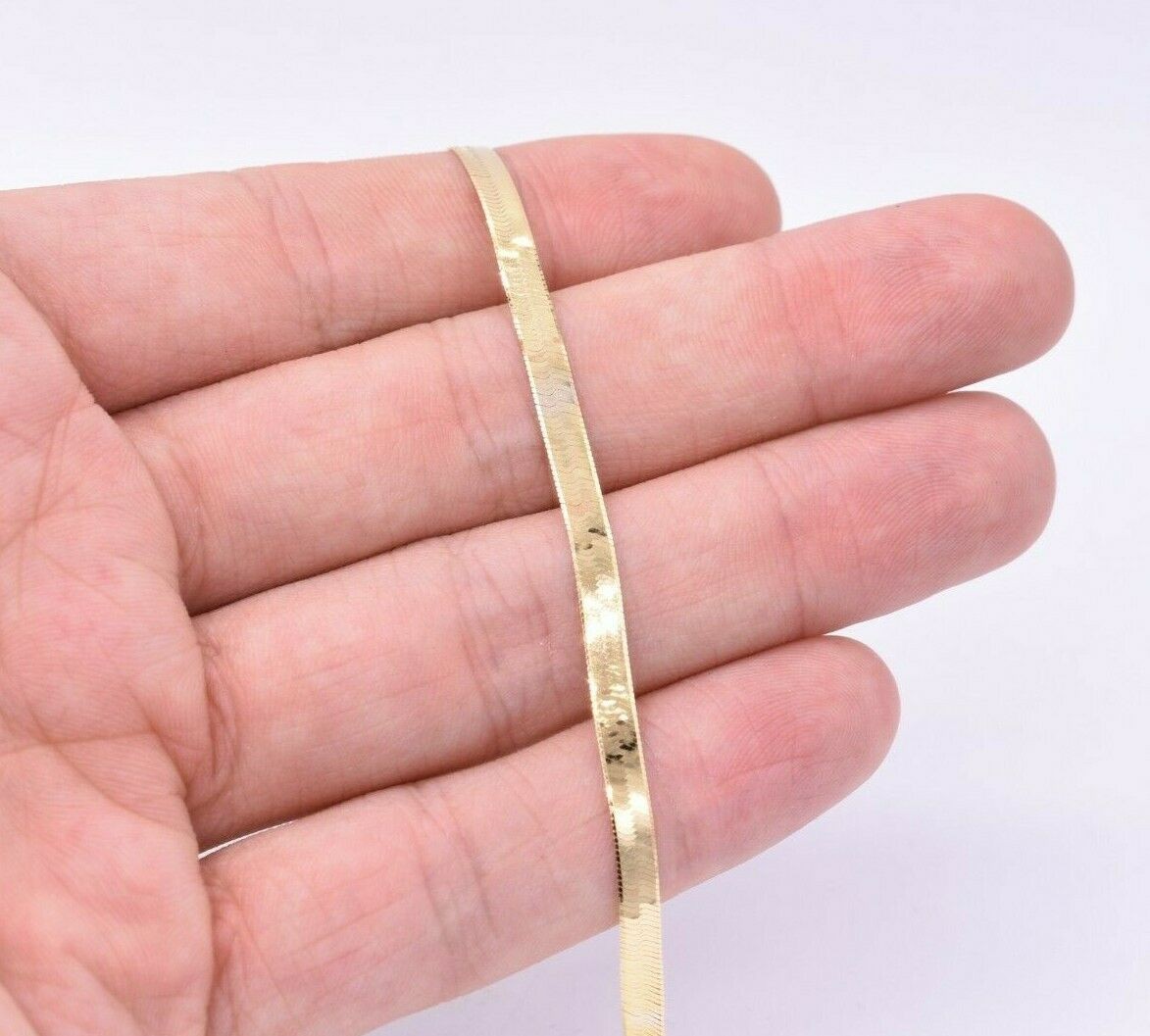 3.7mm High Polish Herringbone Bracelet Solid Real 10K Yellow Gold 7″