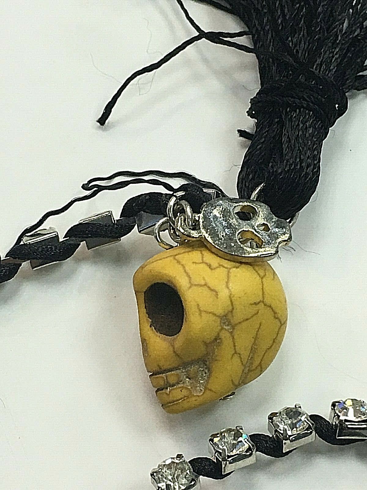 YELLOW SKULL SKELETON HEAD SILVER FASHION CHARM BRACELET SHINY STONES 7″ 8″ New