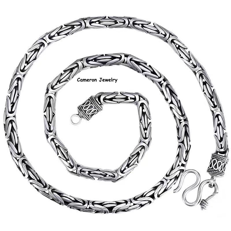 Solid 925 Sterling Silver Chain 4mm-8mm Byzantine Necklace For Men Women 18-30in