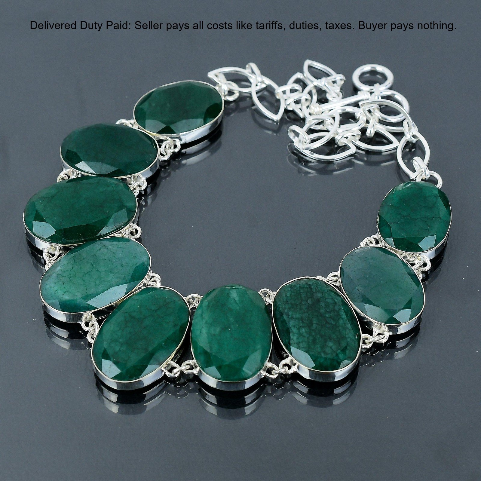 Oval Zambian Emrald Gemstone 925 Silver Wedding Handcrafted Chain Bezel Necklace