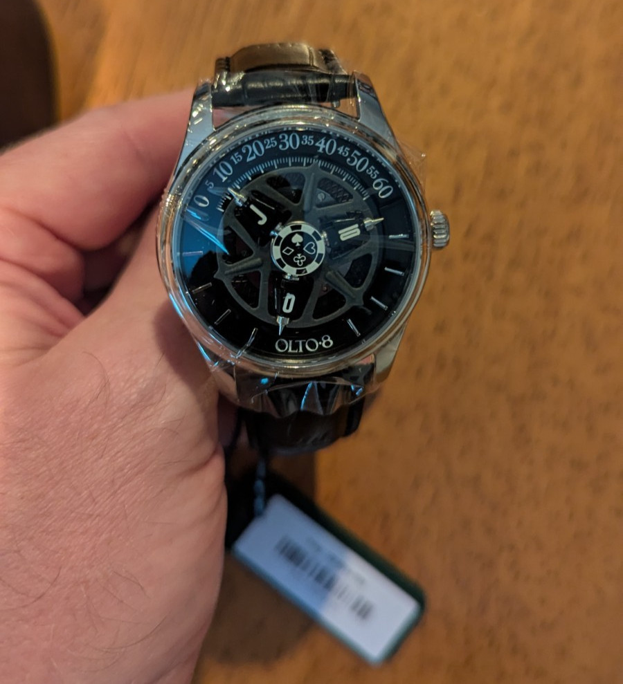 OLTO-8 KING Titanium black wandering hour automatic watch with two straps
