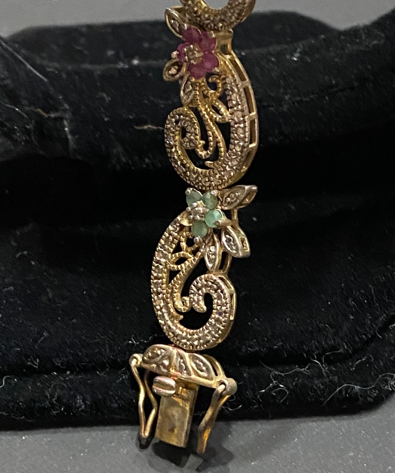 Vintage 925 Sterling Silver Gold Plated Filigree Gemstone Bracelet 7.5″ TDL