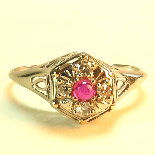 Antique 1920’s Ruby Diamond Engagement 12.3 Karat White Gold Ring Size 8 UK-P1/2