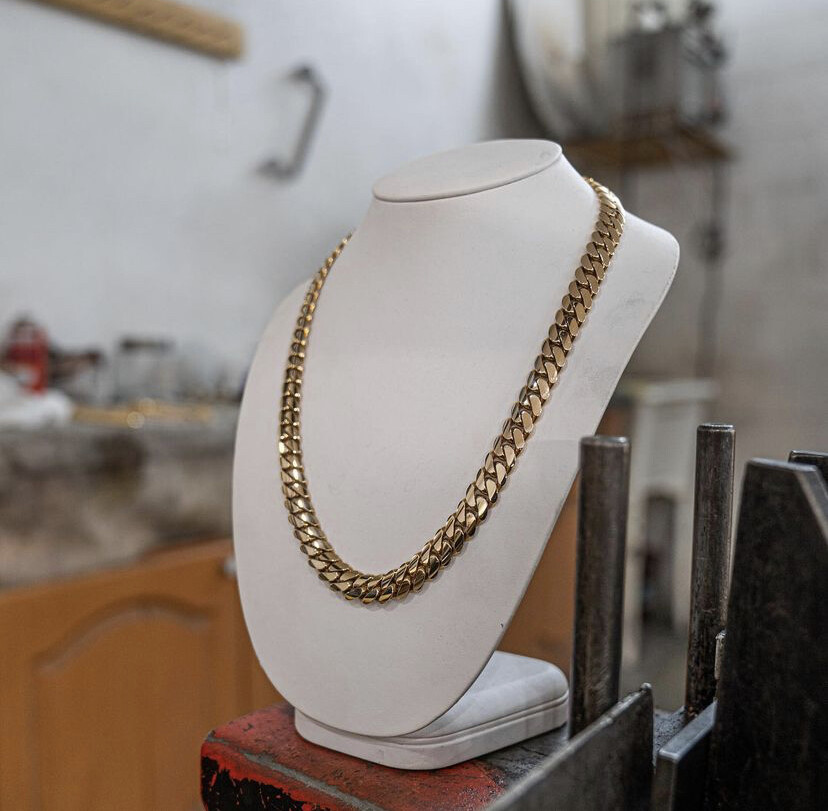 Cadenas de Plata ® Chapada en Oro 14K Para Hombre Cadena Cubana Joyería Fina