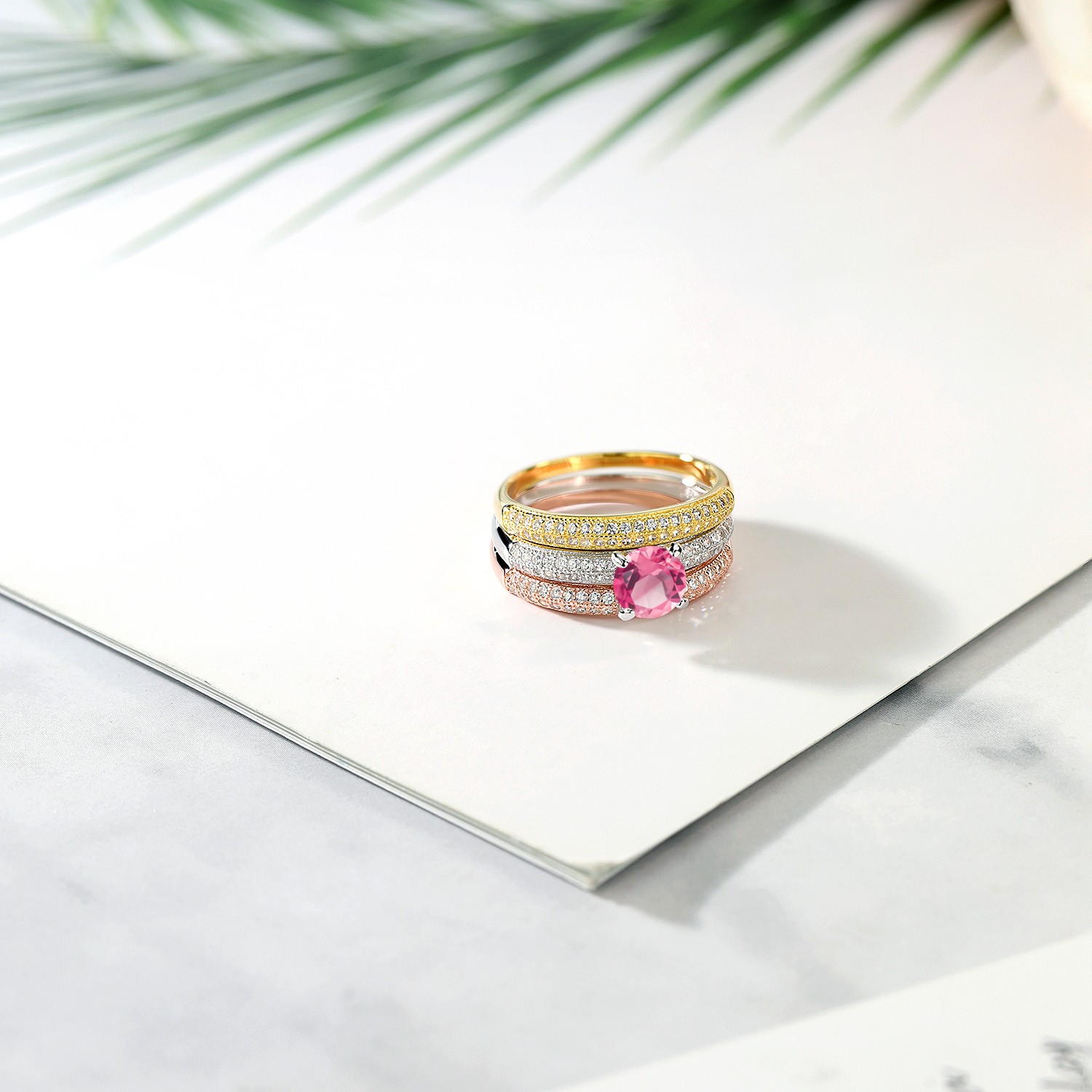 2.94 Ct Round Pink Mystic Topaz 925 Sterling Silver Set of 3 Stacking Ring