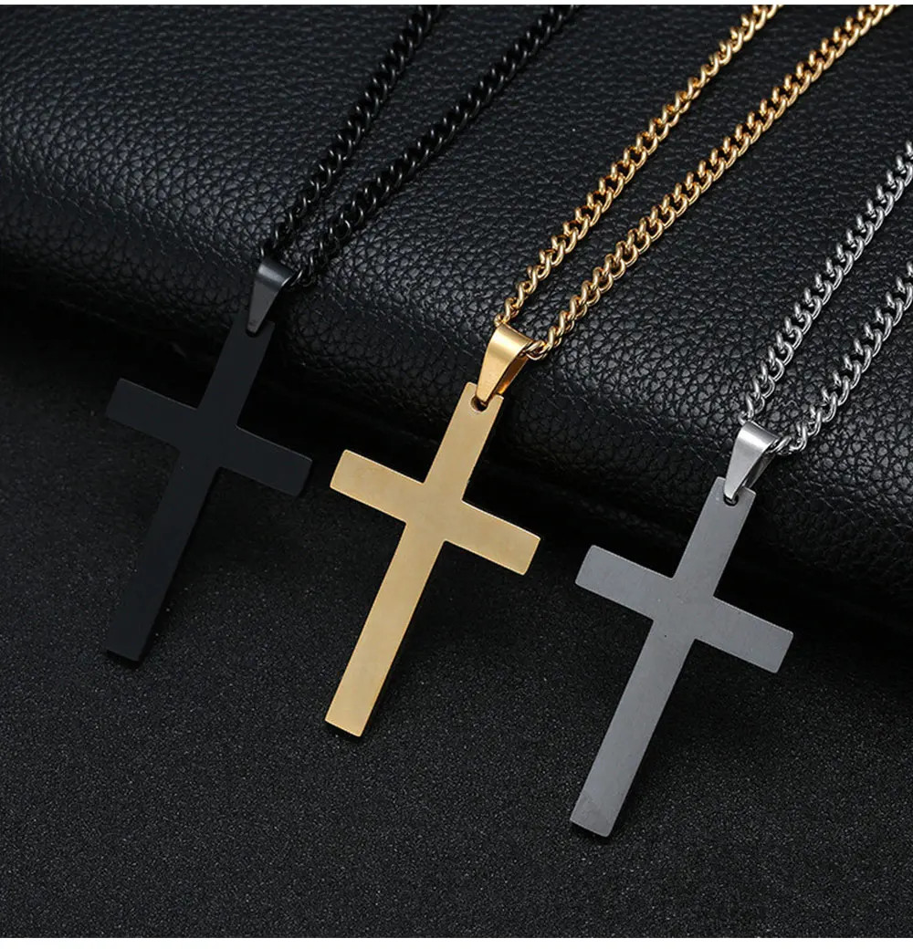 Fashion Stainless Steel Cross Pendant Necklace For Women Men Link Chain Charm
