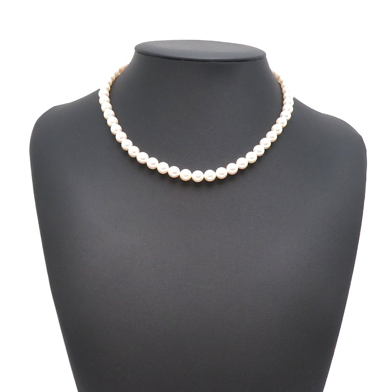 MIKIMOTO Akoya Pearl Necklace 7-7.5mm K18 18K White Gold Womens Authentic