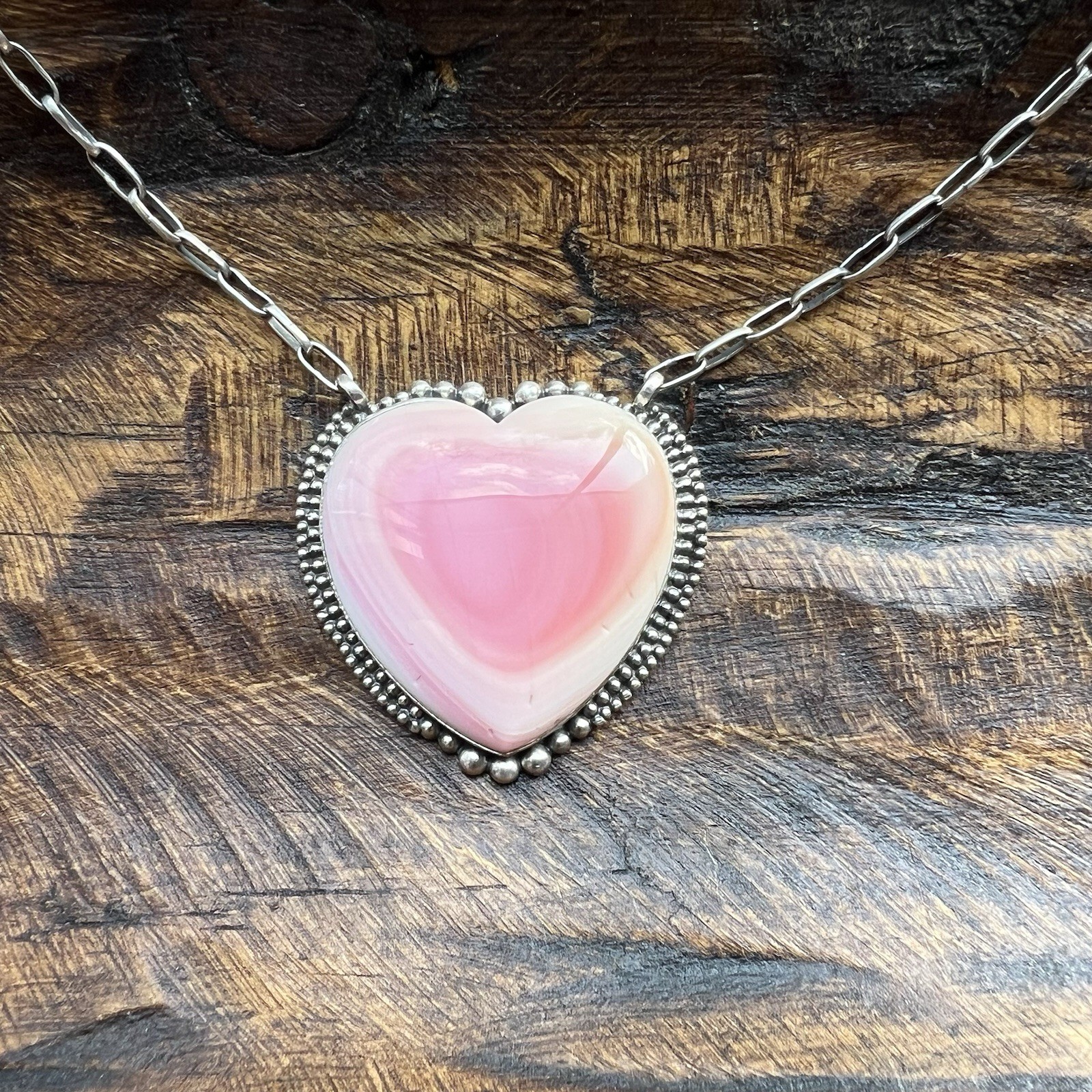 Large Queen Conch Shell Heart Necklace Sterling Silver Statement | Southwestern