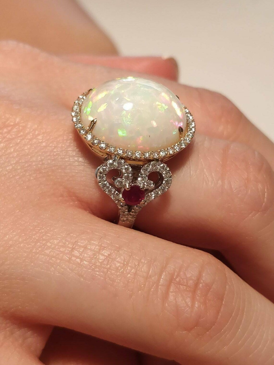 4Ct Oval Cut Lab-Created Fire Opal Halo Engagement Ring 14K White Gold Plated