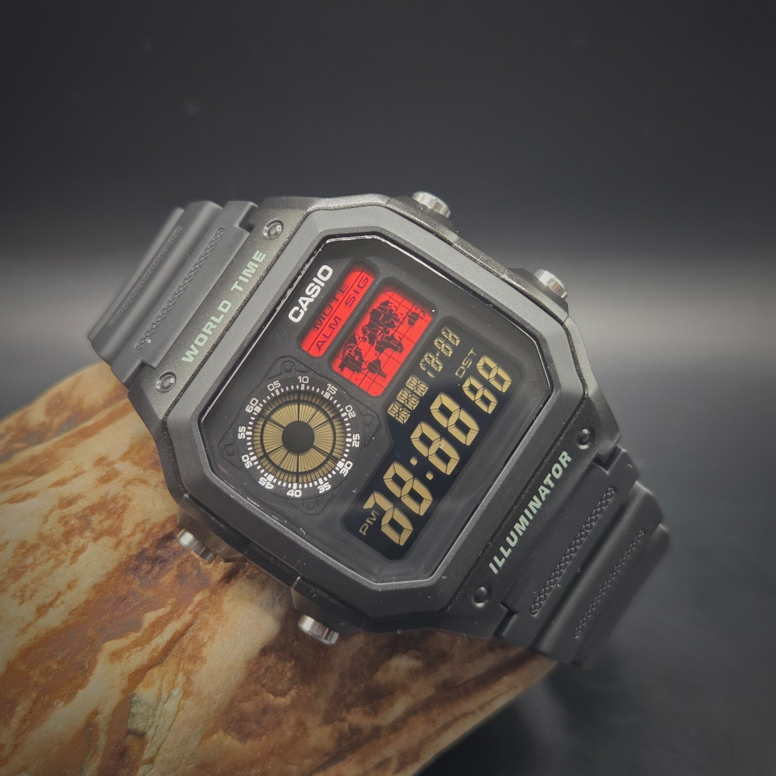 CASIO AE-1200WHD. Royale World Time Watch Mod. Negative Display. Hydromod.