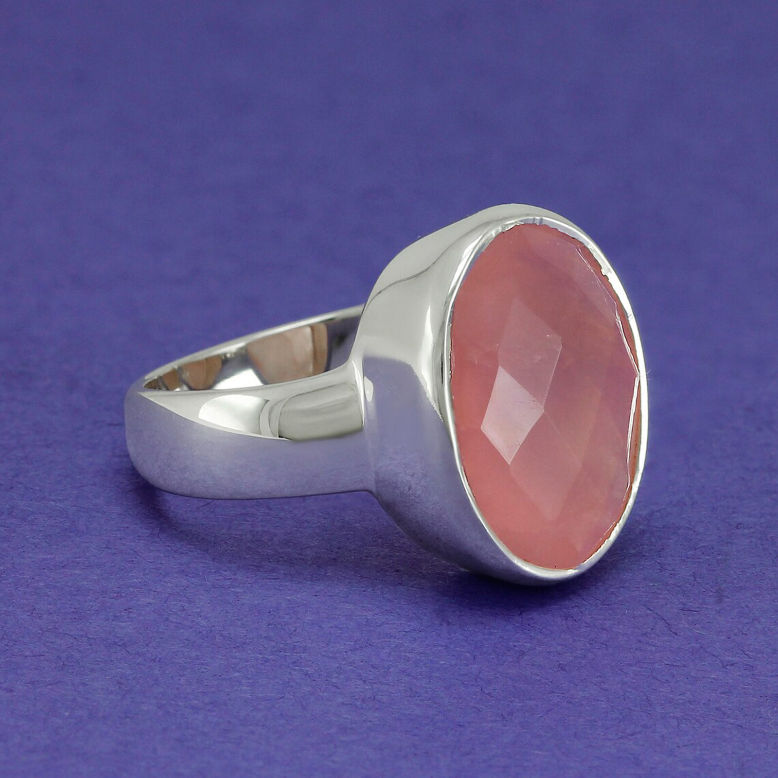 Natural Rose Quartz Oval Cut Gemstone 925 Sterling Silver Women Handmade Ring