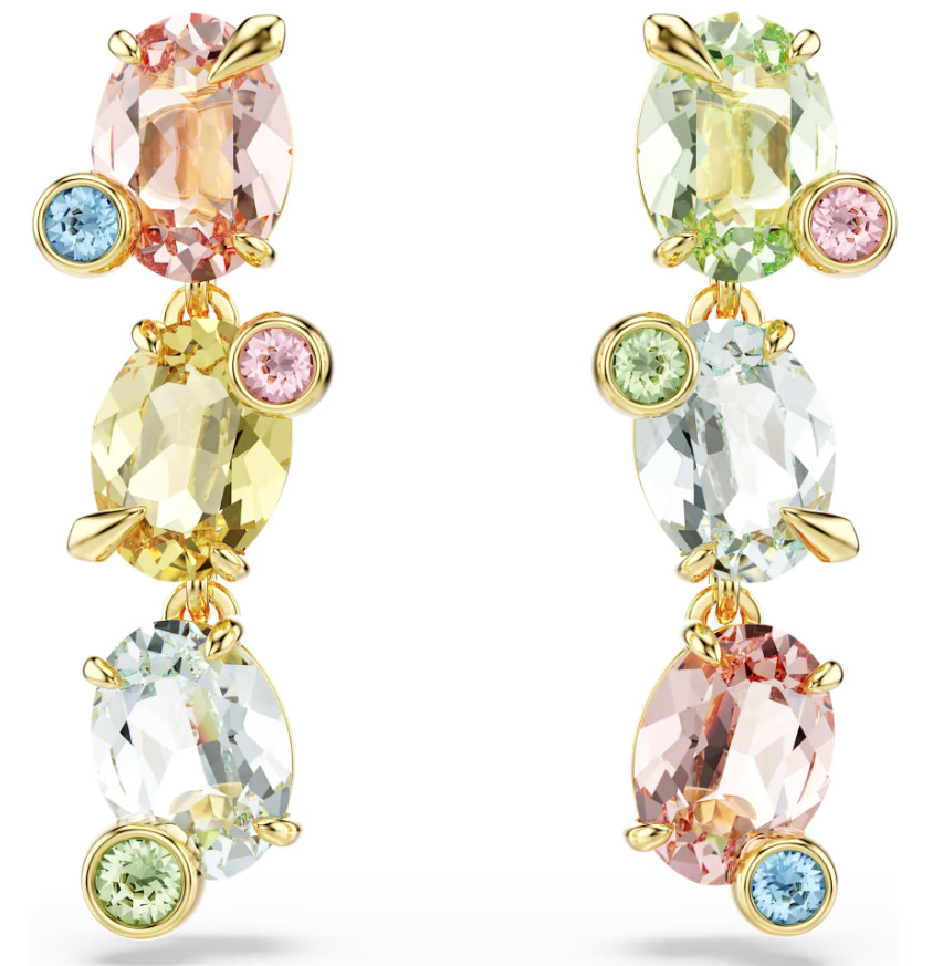 Swarovski Gema earrings Asymmetrical, Multicolored, Gold-tone plated 5714815