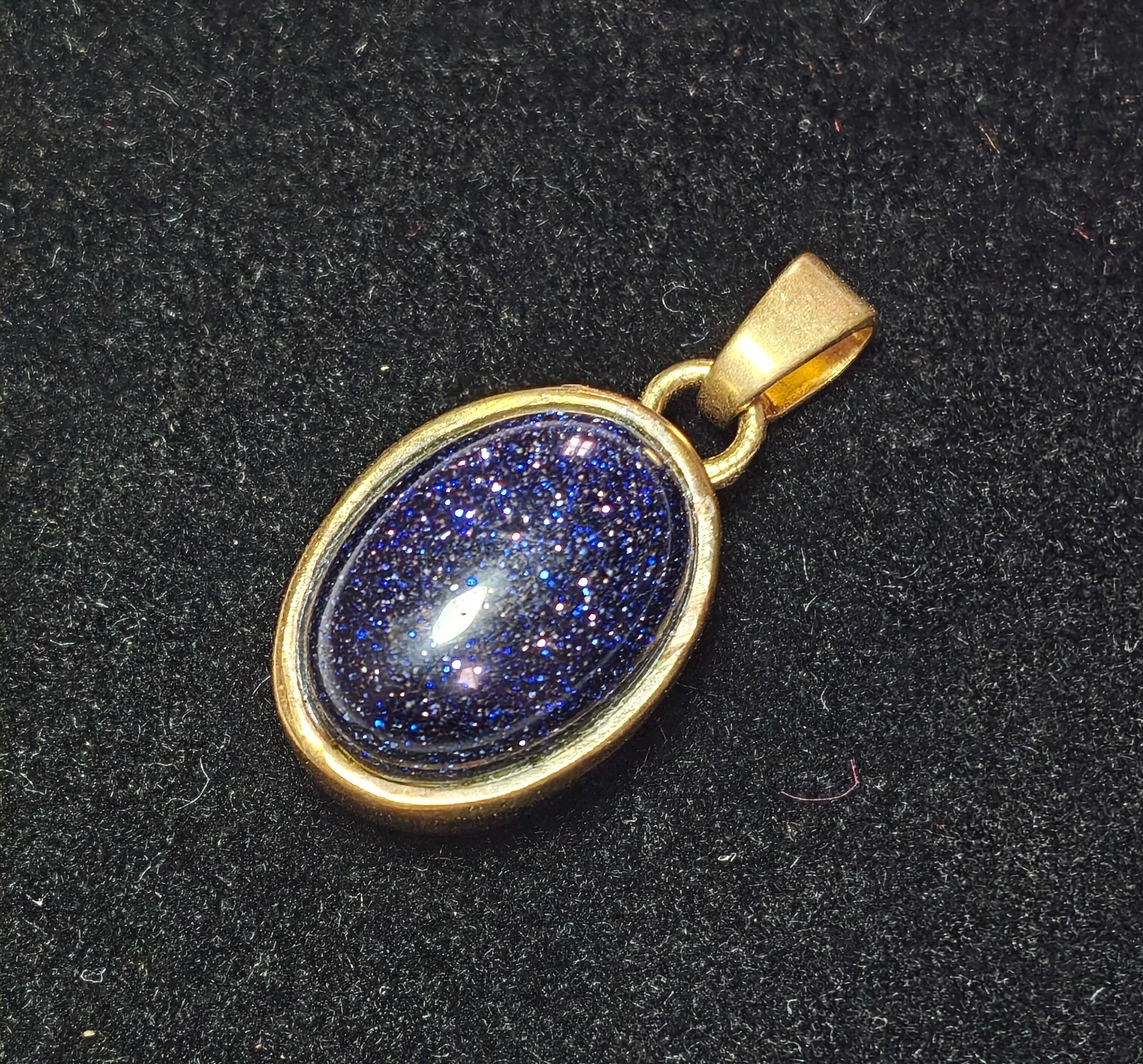 Celestial Blue Goldstone Cabochon Brushed Gold Bezel Setting Pendant for Unisex