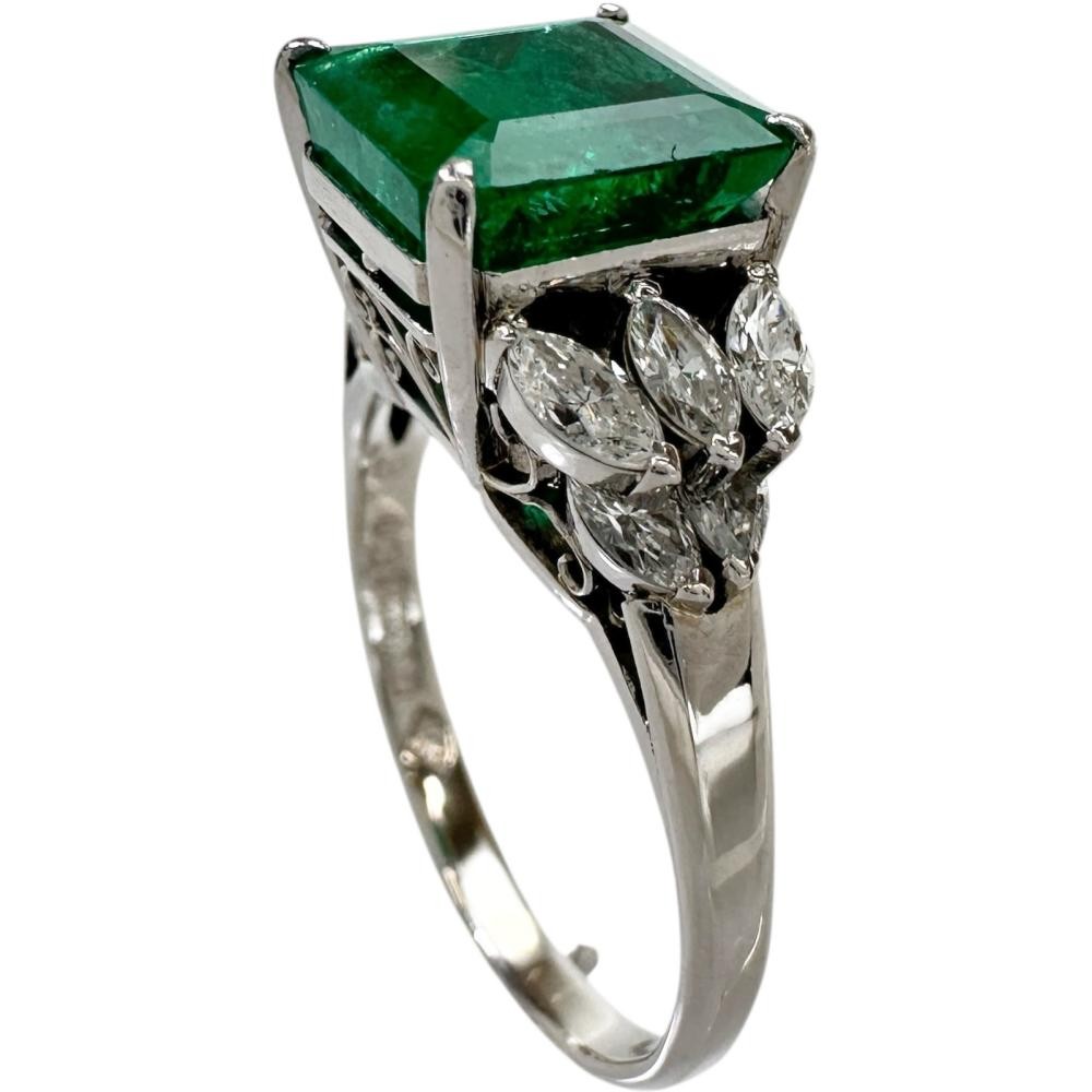 US 7.2 Emerald 3.03ct diamond 0.67ct in total Ring Pt900Platinum 5.4g Women