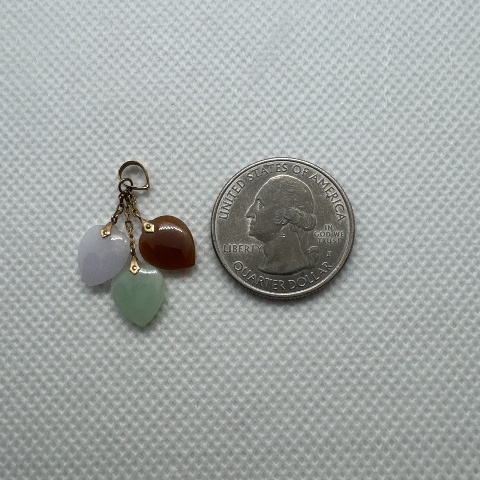 14k Solid Yellow Gold Green Brown White Jadeite Jade 3 Heart Pendant Charm 585
