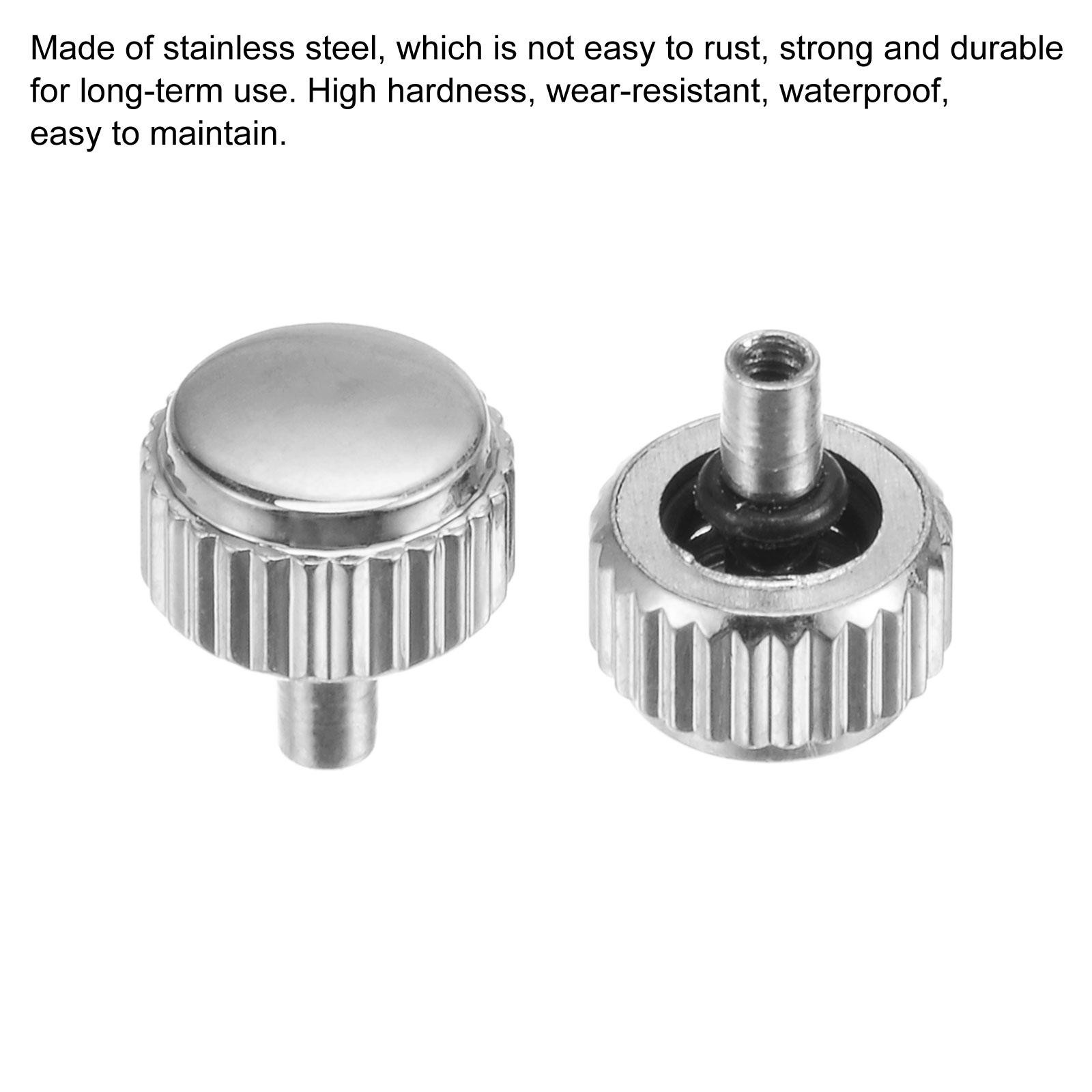 2Pcs 5×4.5mm Watch Crown SUS304 Flat Head Long Stem 2.5mm ID Silver Tone