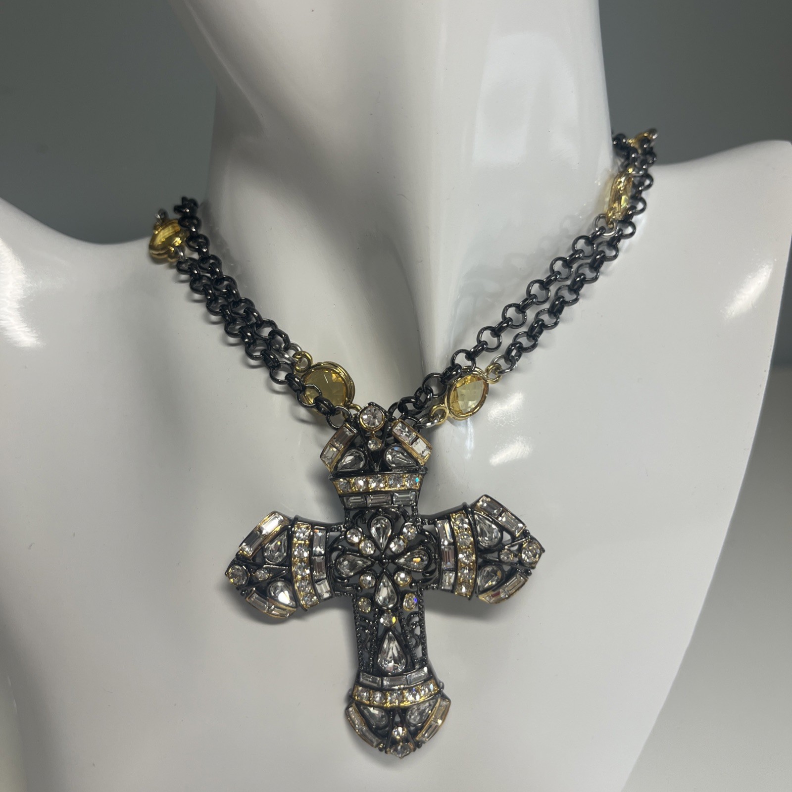 Real Collectibles by Adrienne Yellow Crystal Gemstone Cross NEW Necklace