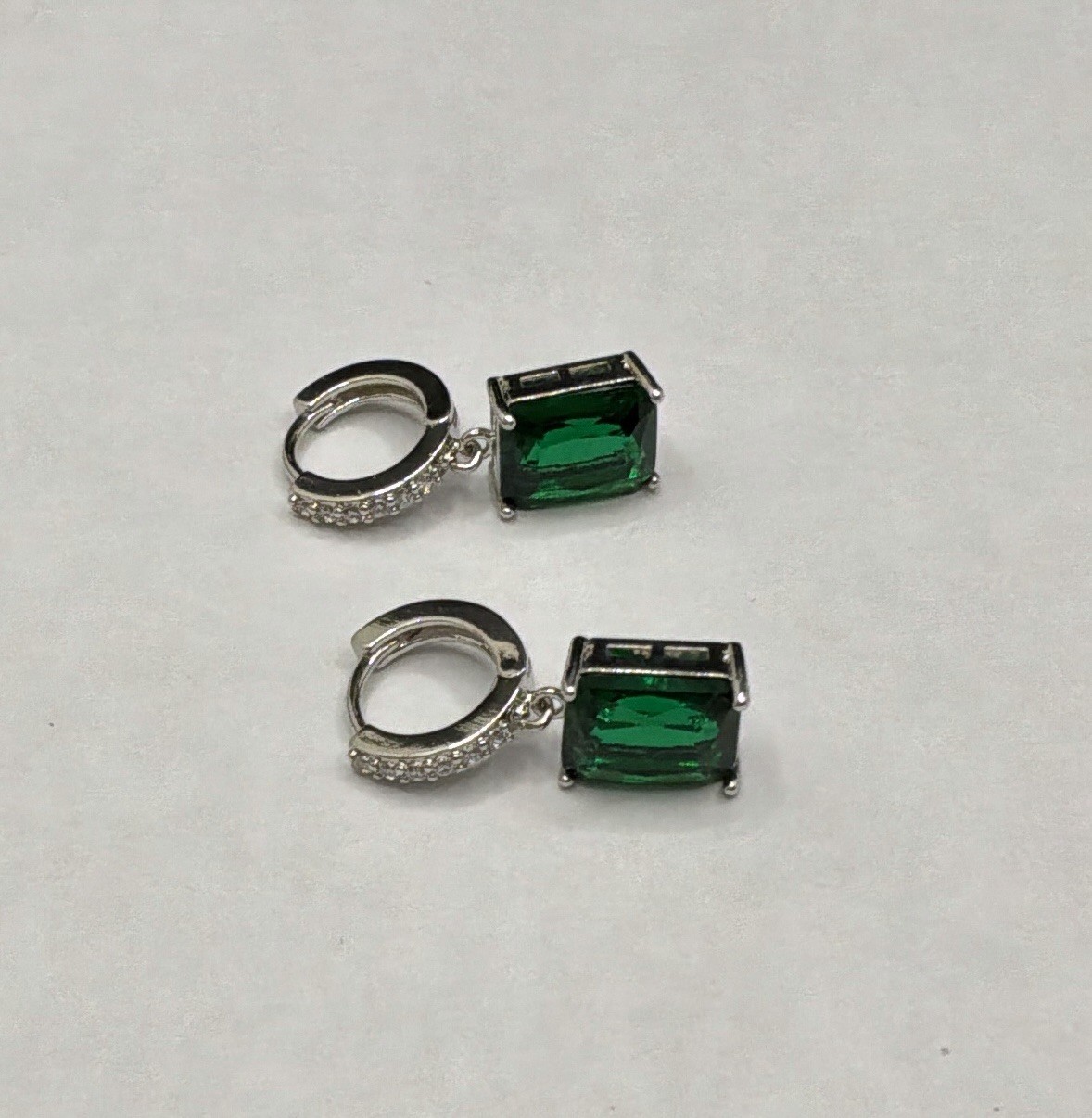 EMERALD EARRINGS – Lab Created – 6.0ctw Pair – Silver Setting!!!