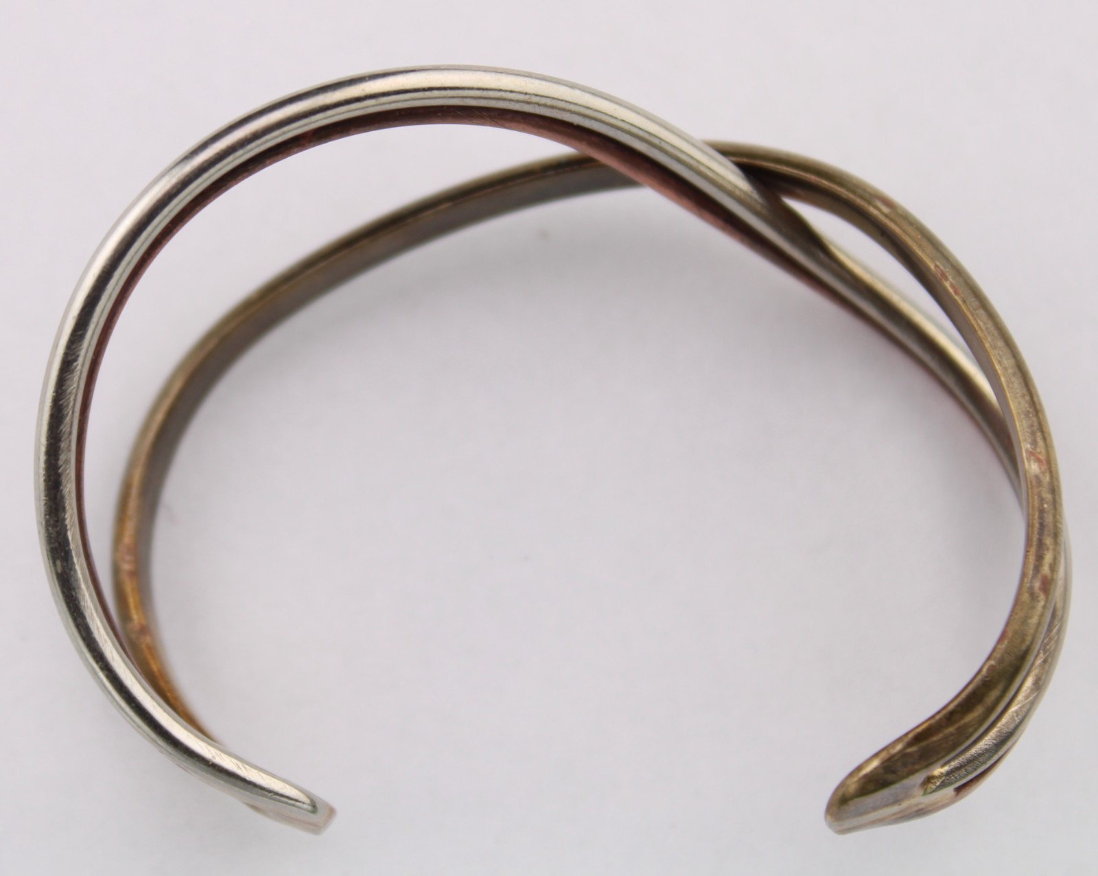 Vintage Copper Brass Nickle Silver Modernist Brutalist Cuff Bracelet 6.5″