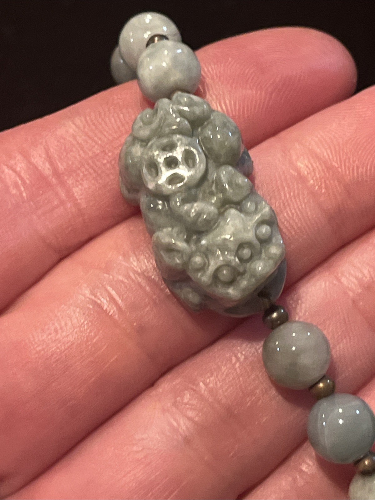 Burmese Jade bracelet Carved Pixiu Round Bead Natural Jadite Type Stretch