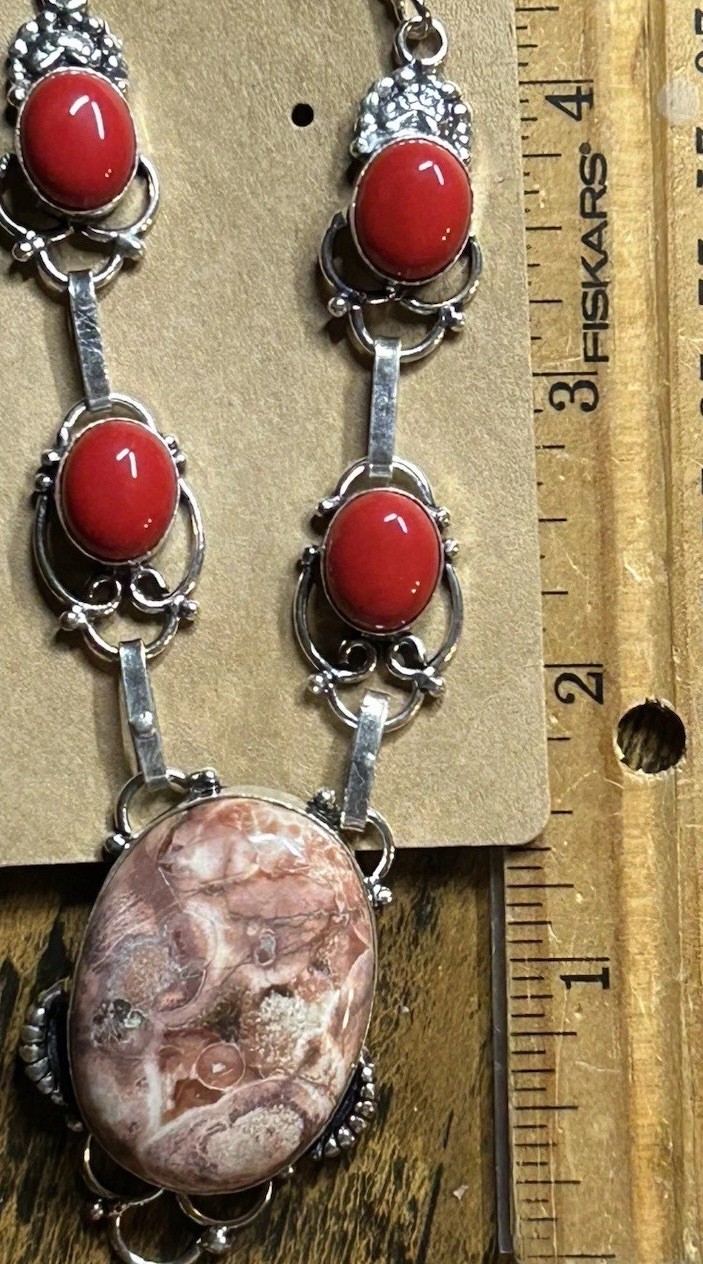 19564. Mexican Bird’s Eye Red Sea Coral Handmade Ethnic 925 Silver Necklace