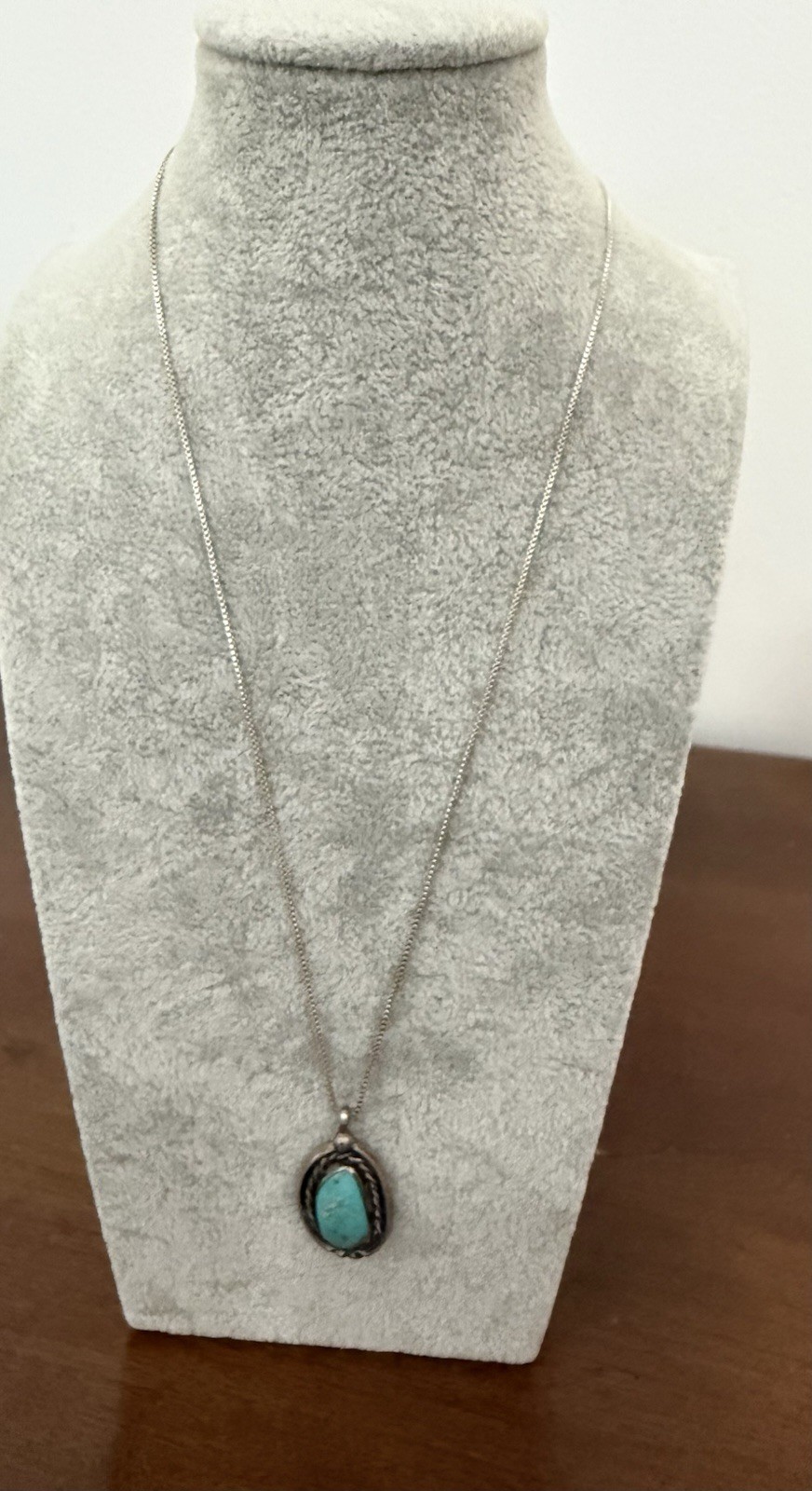 Turquoise Pendant On 925 Sterling Silver Made In Italy Chain 20”