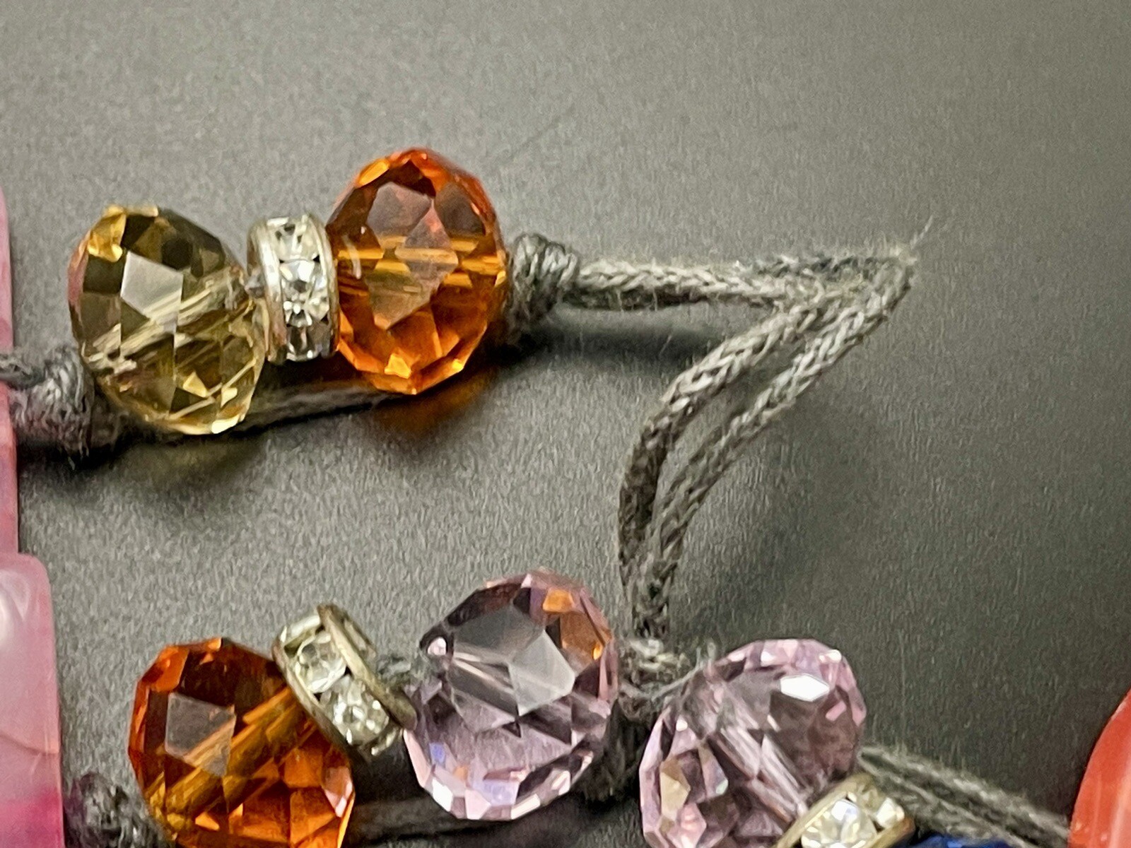 Quartz gemstone necklace, Long 38″. Cut Crystal Beads & Rhinstone Spacers.
