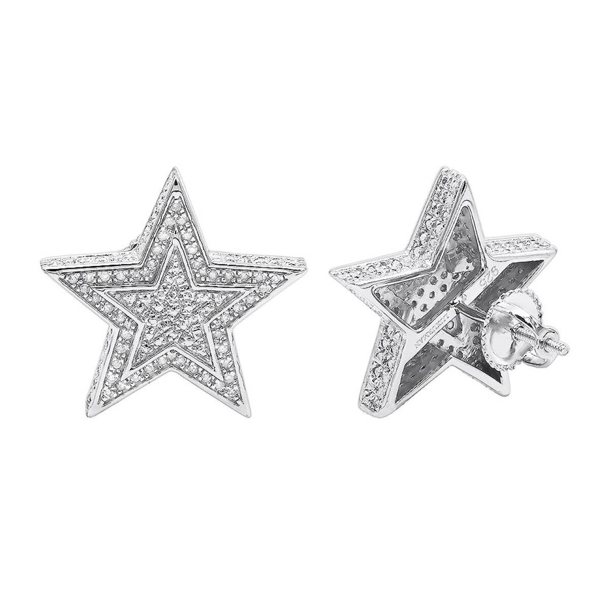 Large Diamond Star Earrings 0.20ct Sterling Silver for Men and Women