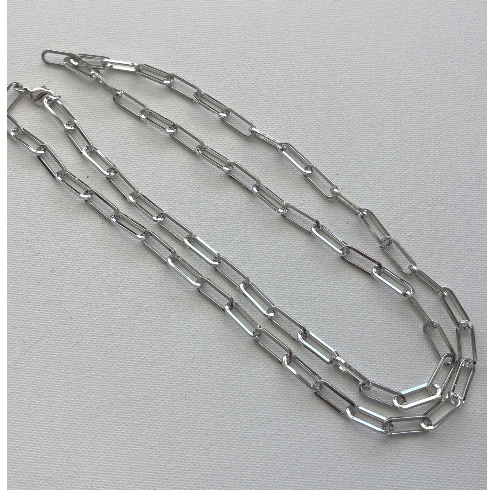 Necklace Silver Tone Metal Paperclip Link Lobster Clasp Modern Minimalist New
