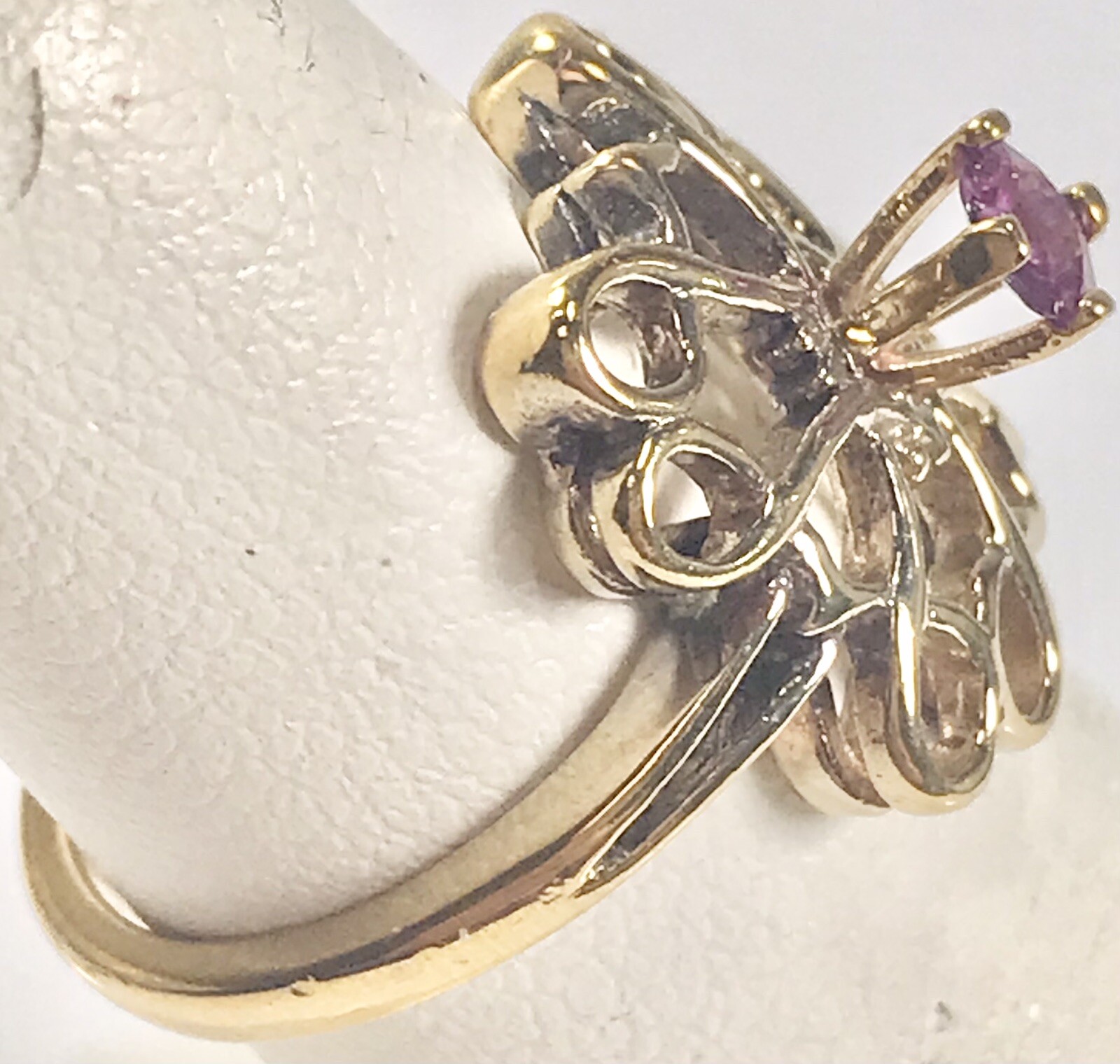 AVON STERLING 925 VERMEIL PURPLE STONE FILIGREE RING (C90A)