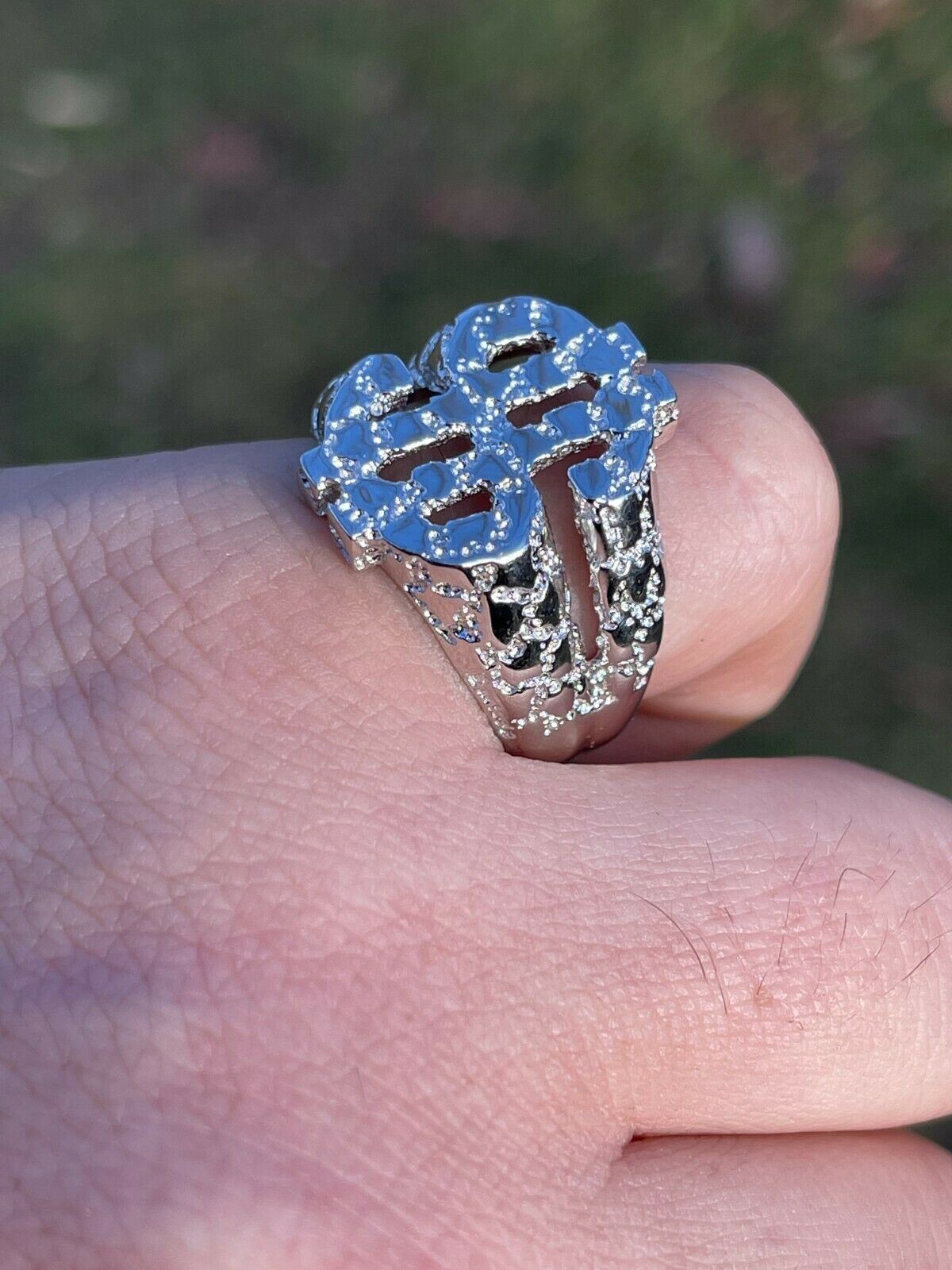 Real Solid 925 Sterling Silver Mens Hip Hop Nugget Dollar Sign $ Pimped Out Ring