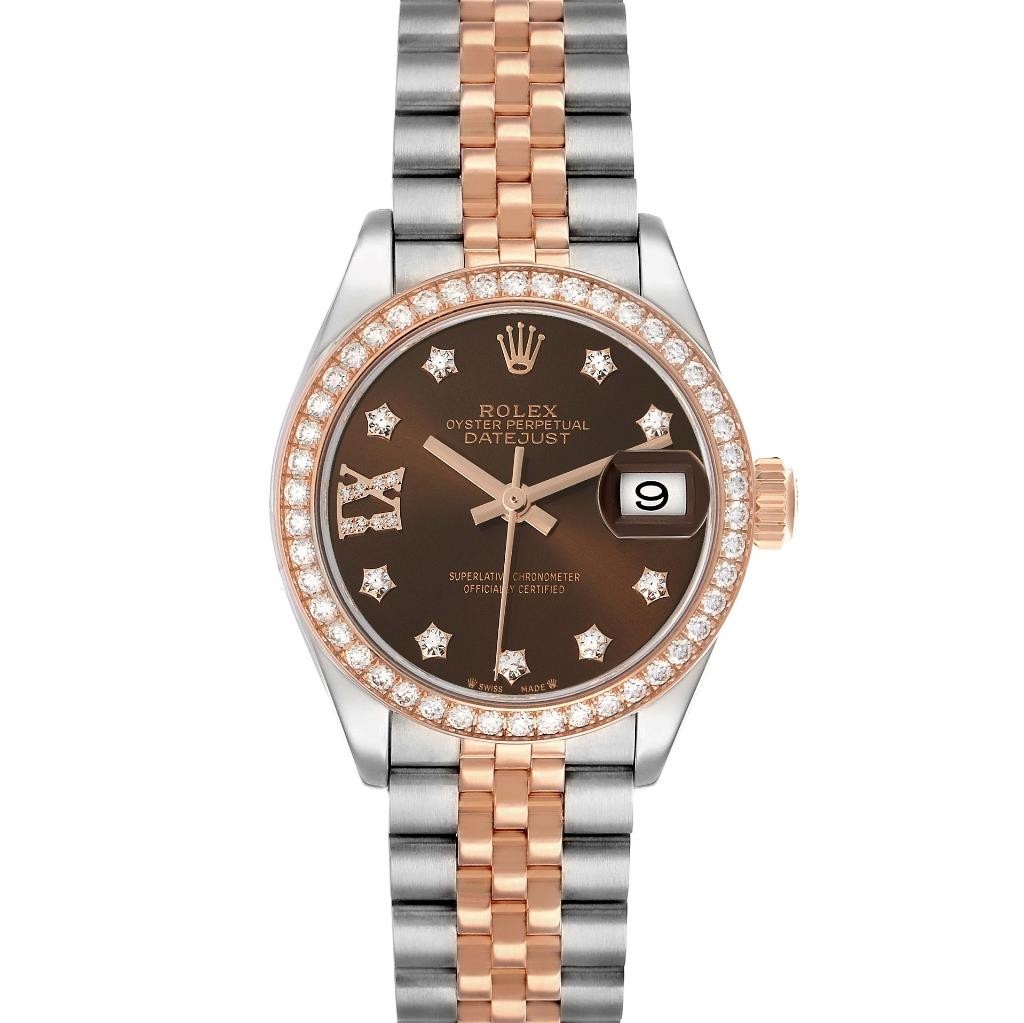 Rolex Datejust 28 Steel Rose Gold Diamond Ladies Watch 279381