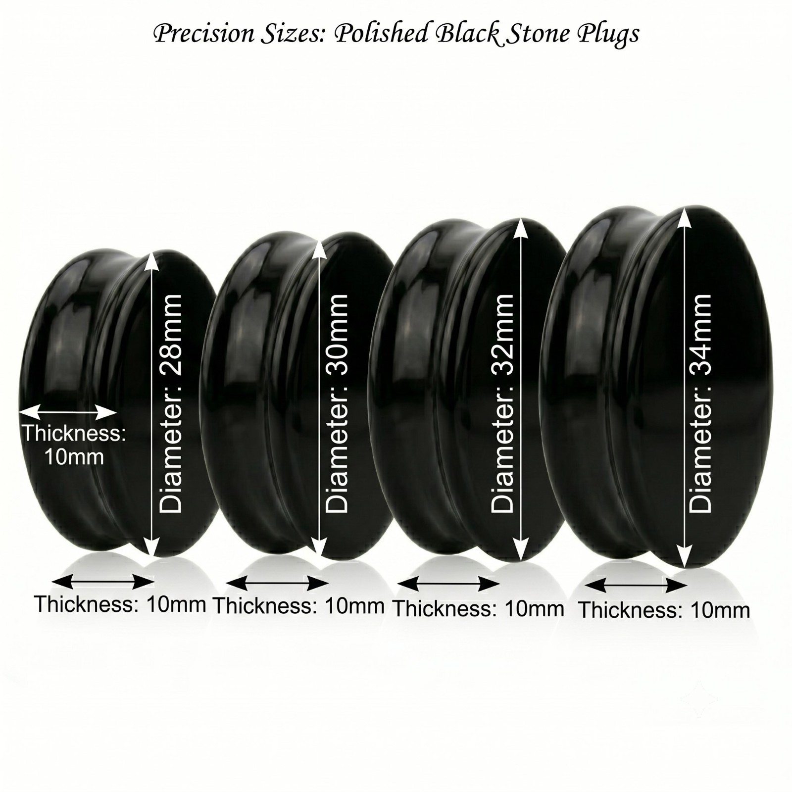 Pair Black Obsidian Stone Double Flared Plug Gauges 28,30,32,34 MM Expander E614