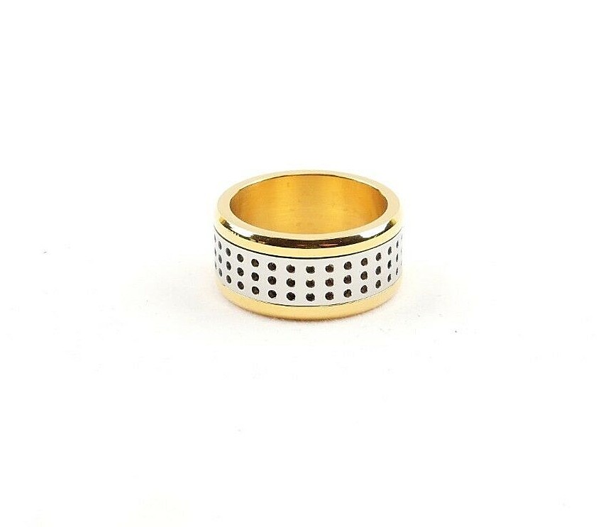 Stainless Steel 2 Tone Silver & Gold IP Textured Wide Band Spinner Ring