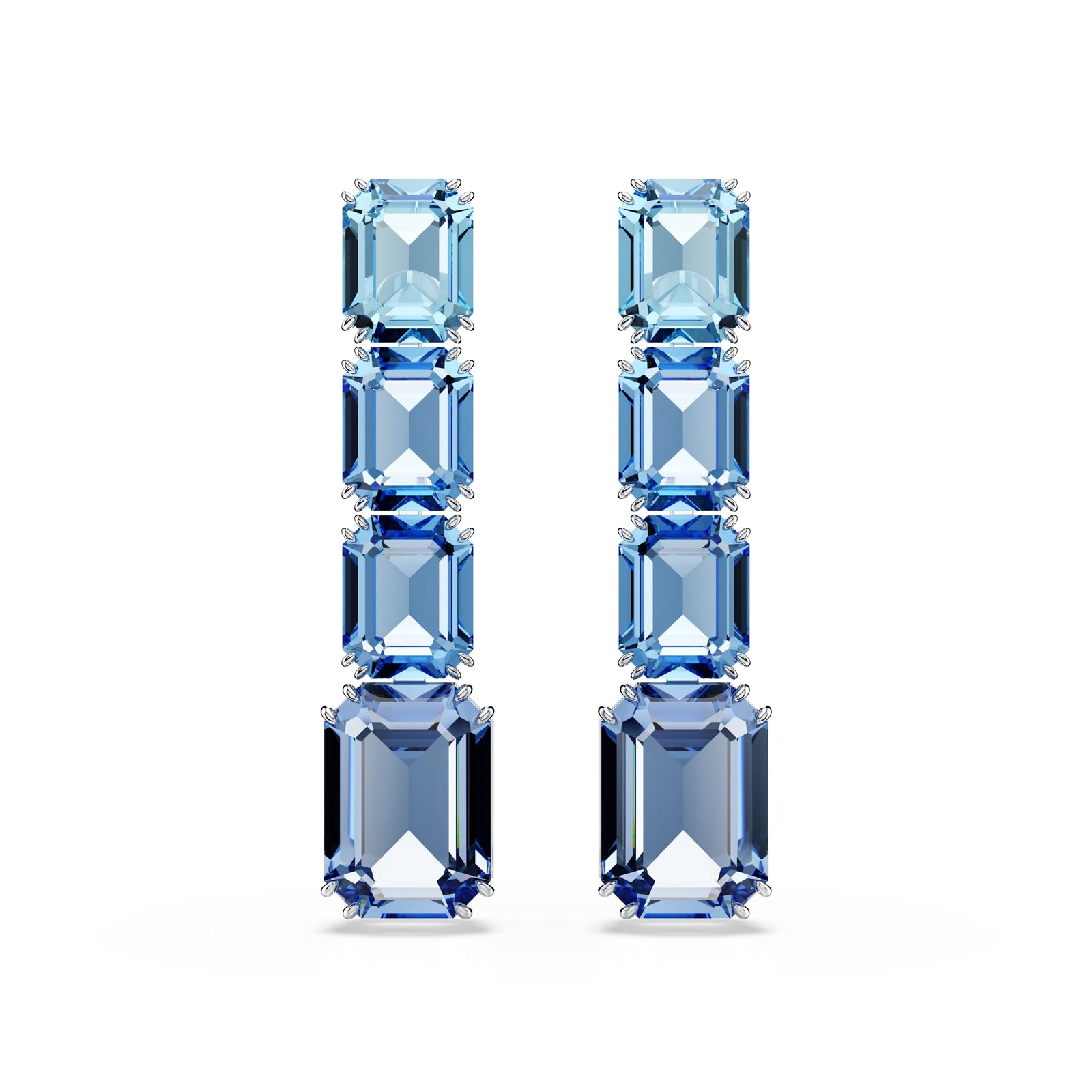 Swarovski Millenia Drop Earrings Octagon Cut Color Gradient Blue Rhodium Plated