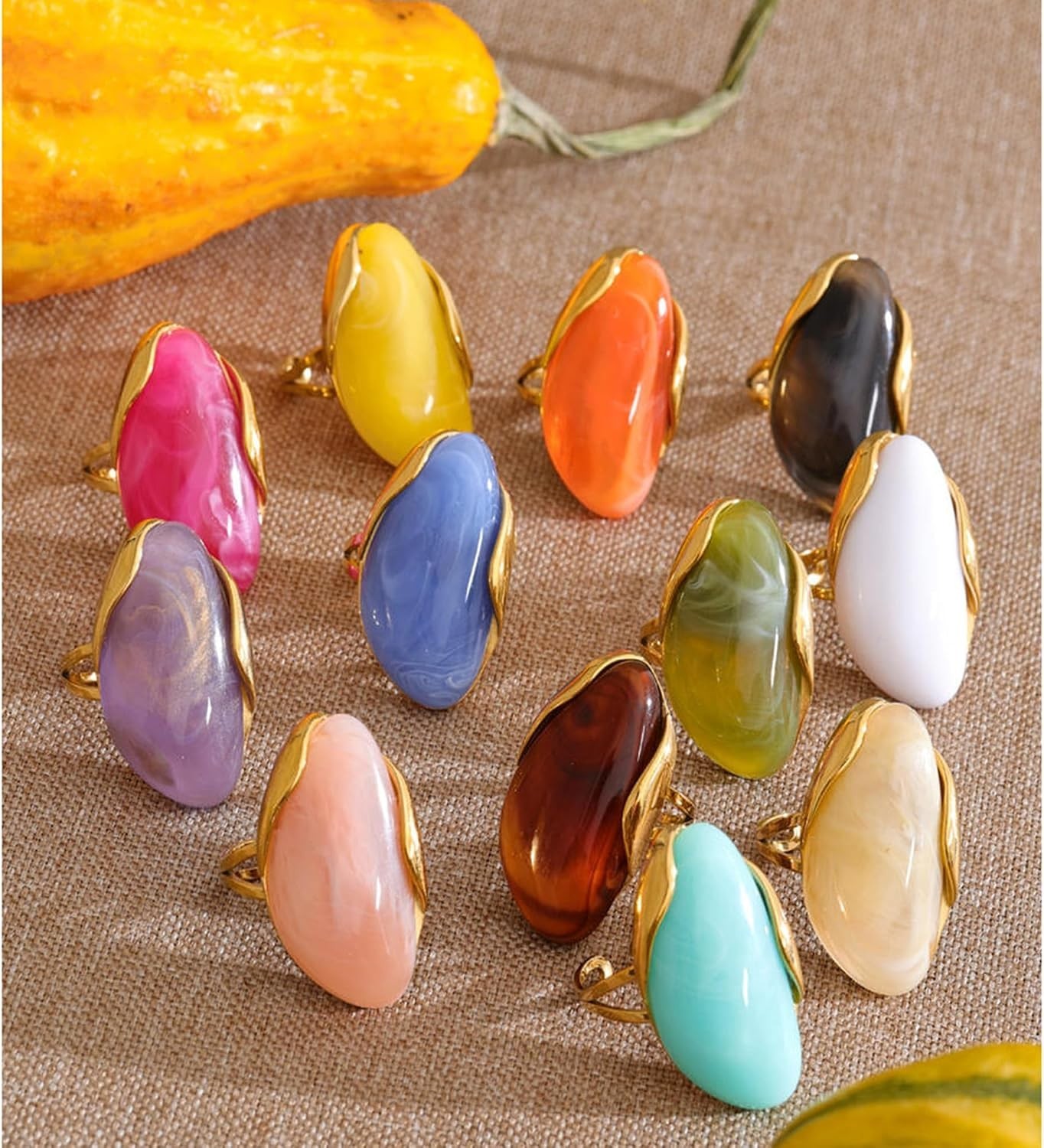 Unique Boho Acrylic Statement Ring – Bright Orange, Adjustable, Lightweight