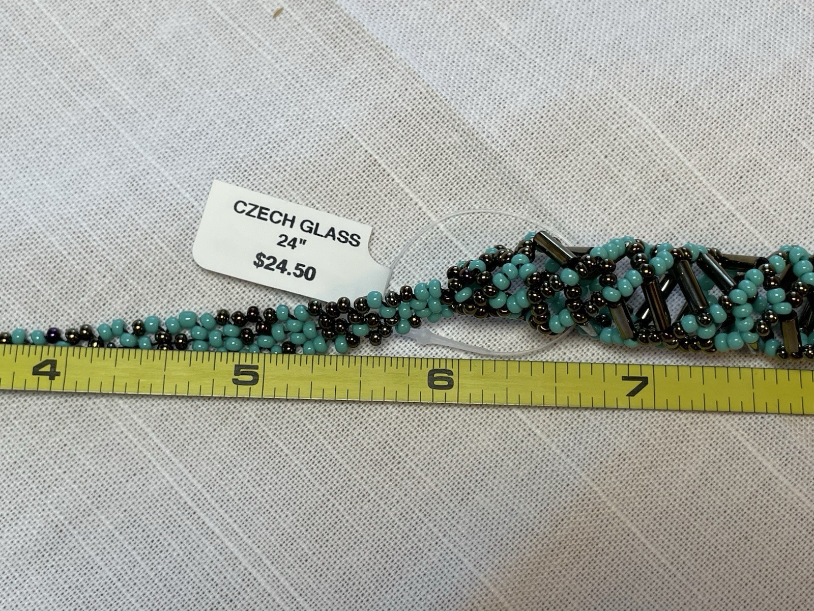 DNA Double Helix Necklace Handmade in Guatemala Czech Glass Beaded Turquoise 24”