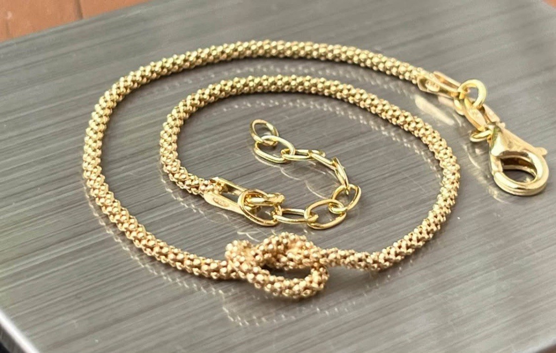 925 🇮🇹🪢 7” – 8.25” Vermeil Italian Knot Gold on Sterling Silver Bracelet