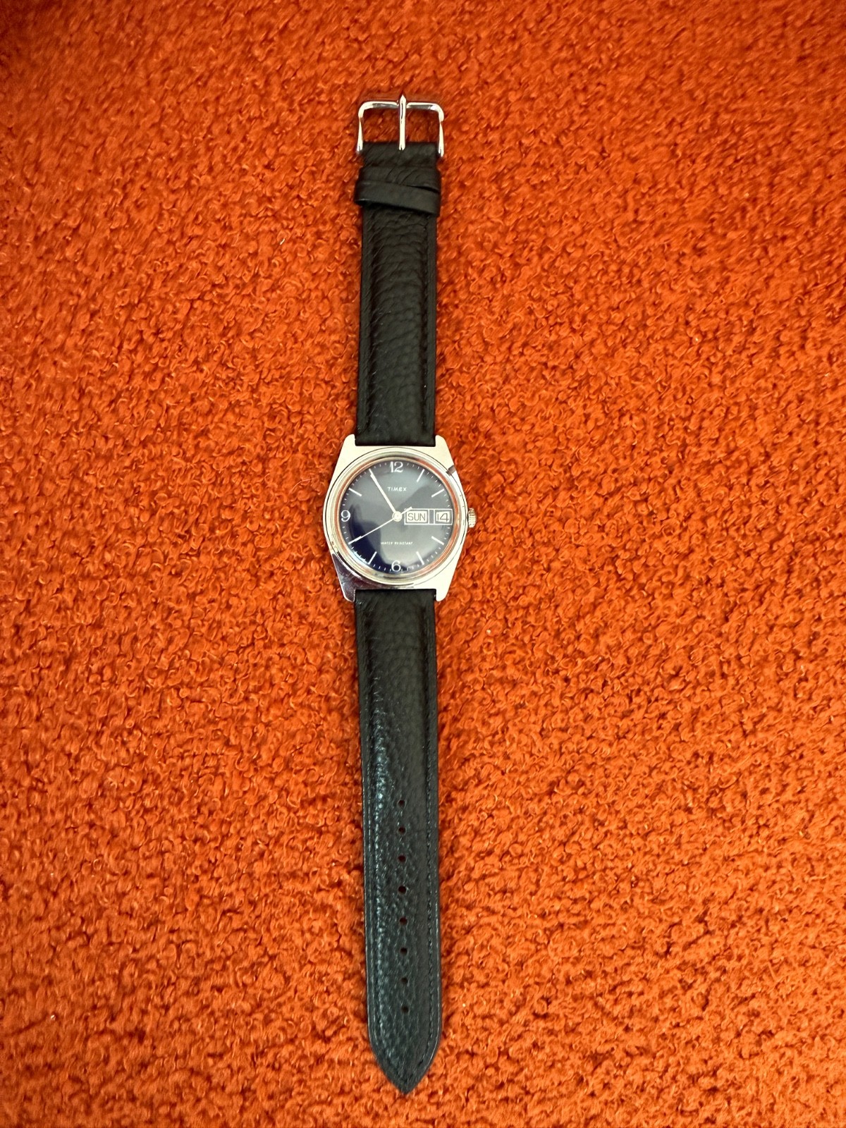 Rare 1979 Timex Marlin with Blue Dial 285691 Mechanical Mechanism Leather Strap