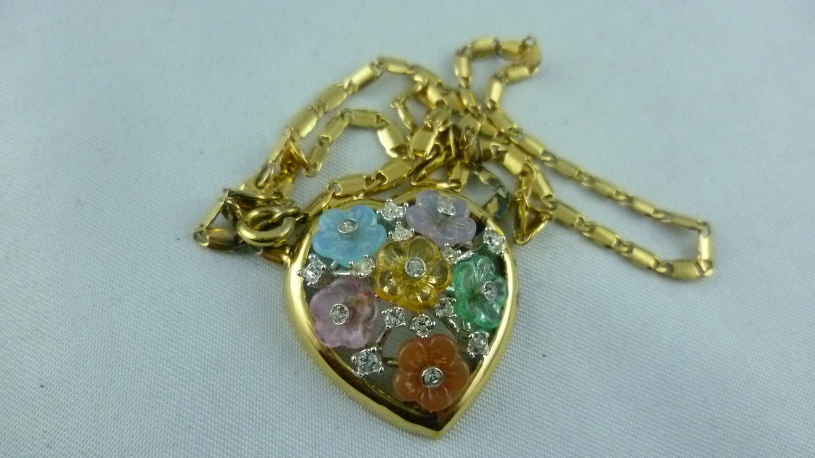 Necklace with Pendant Italy Murano Glass Heart Shape with Flowers 925 Sterling Silver
