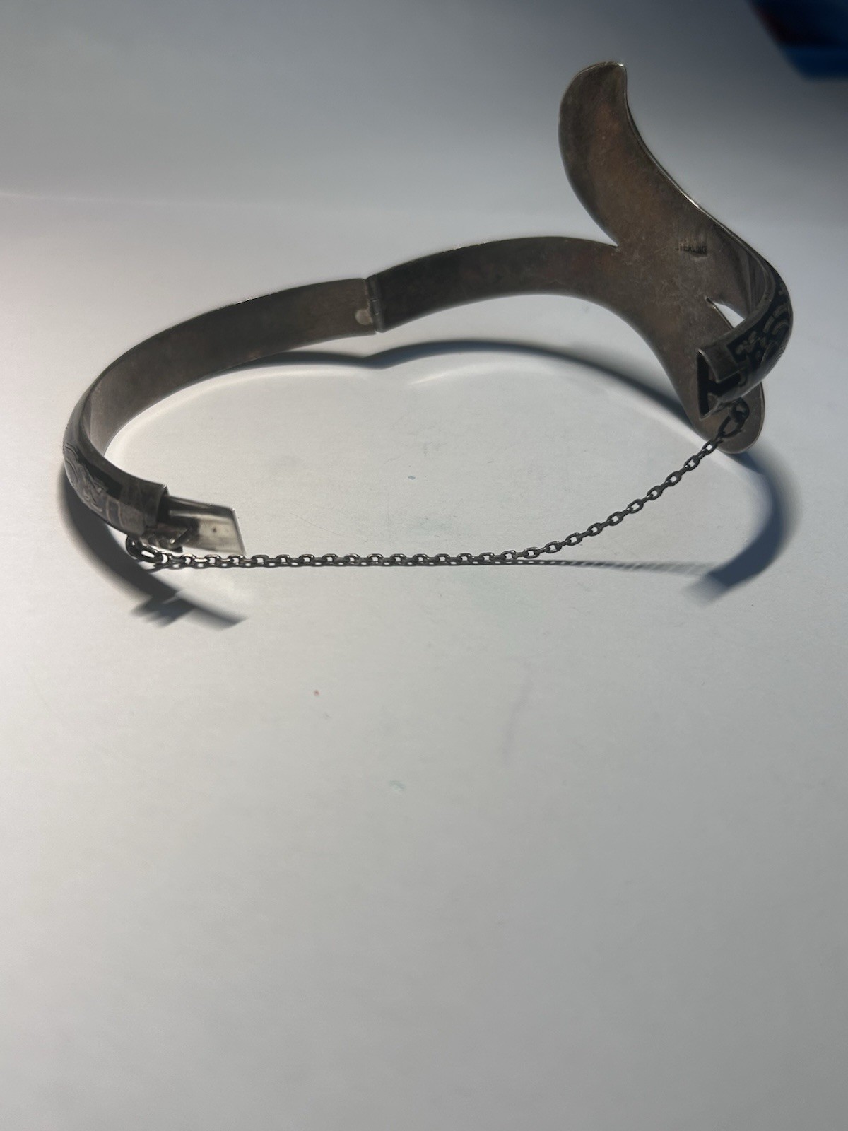 Sterling Vintage Engraved Cuff Bracelet 925 Silver Push Lock