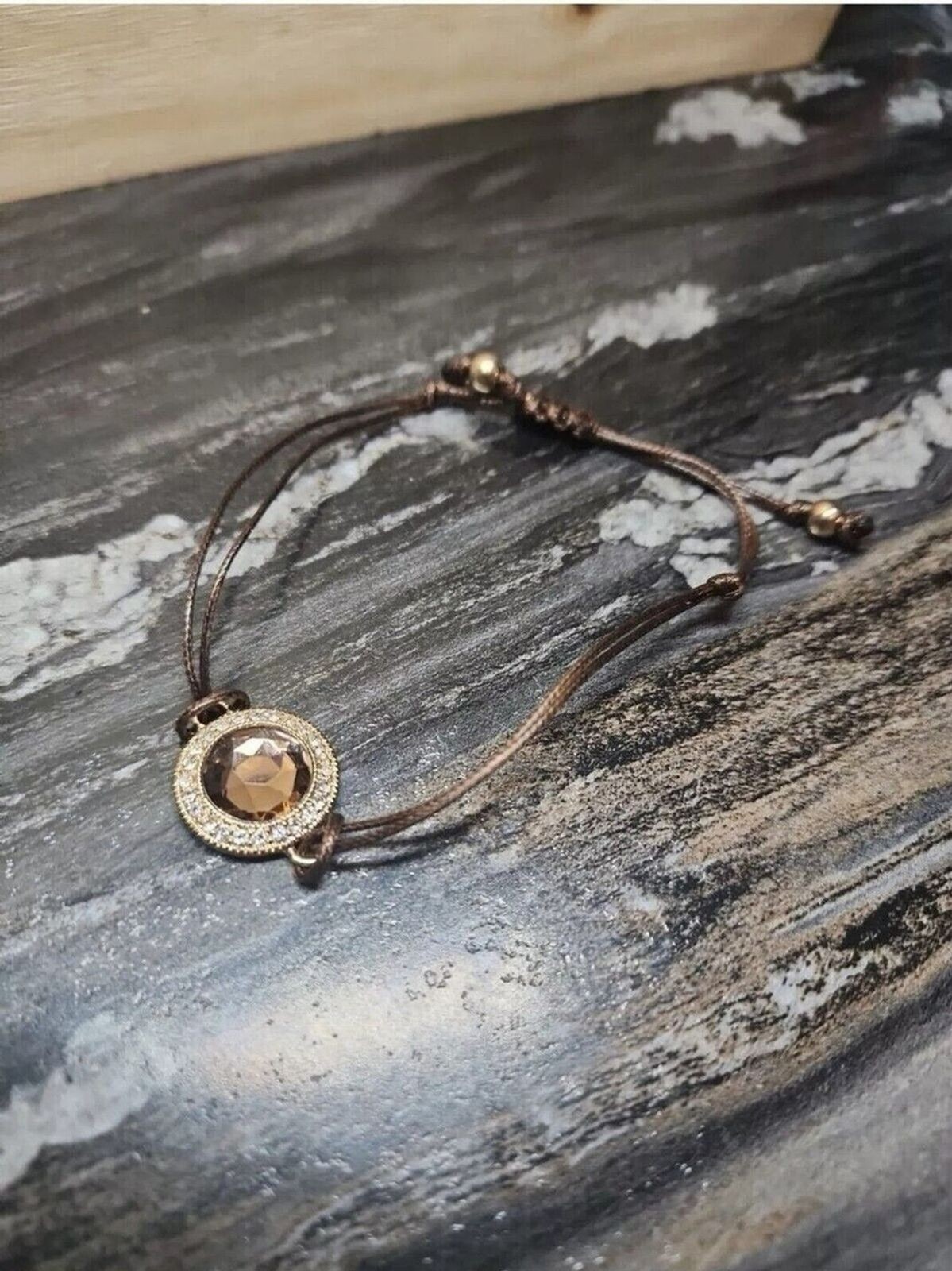 Avon Energy String Bracelet Smokey Topaz Faux Stones Adjustable Cord