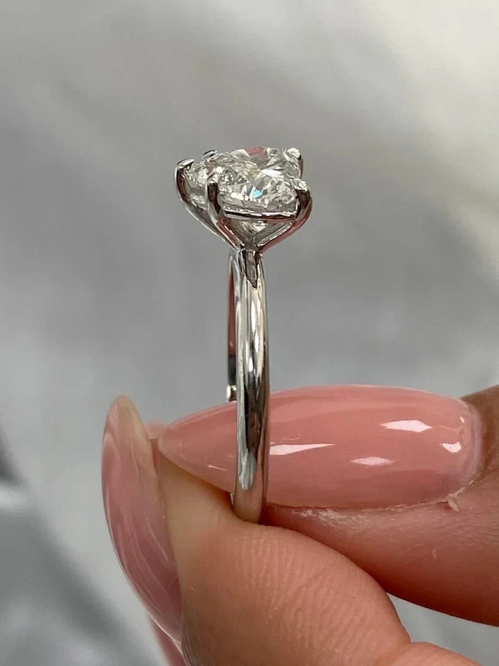 Women Lab Grown 2 Ct Heart Cut IGI Certified 14k White Gold Diamond Ring VVS E F